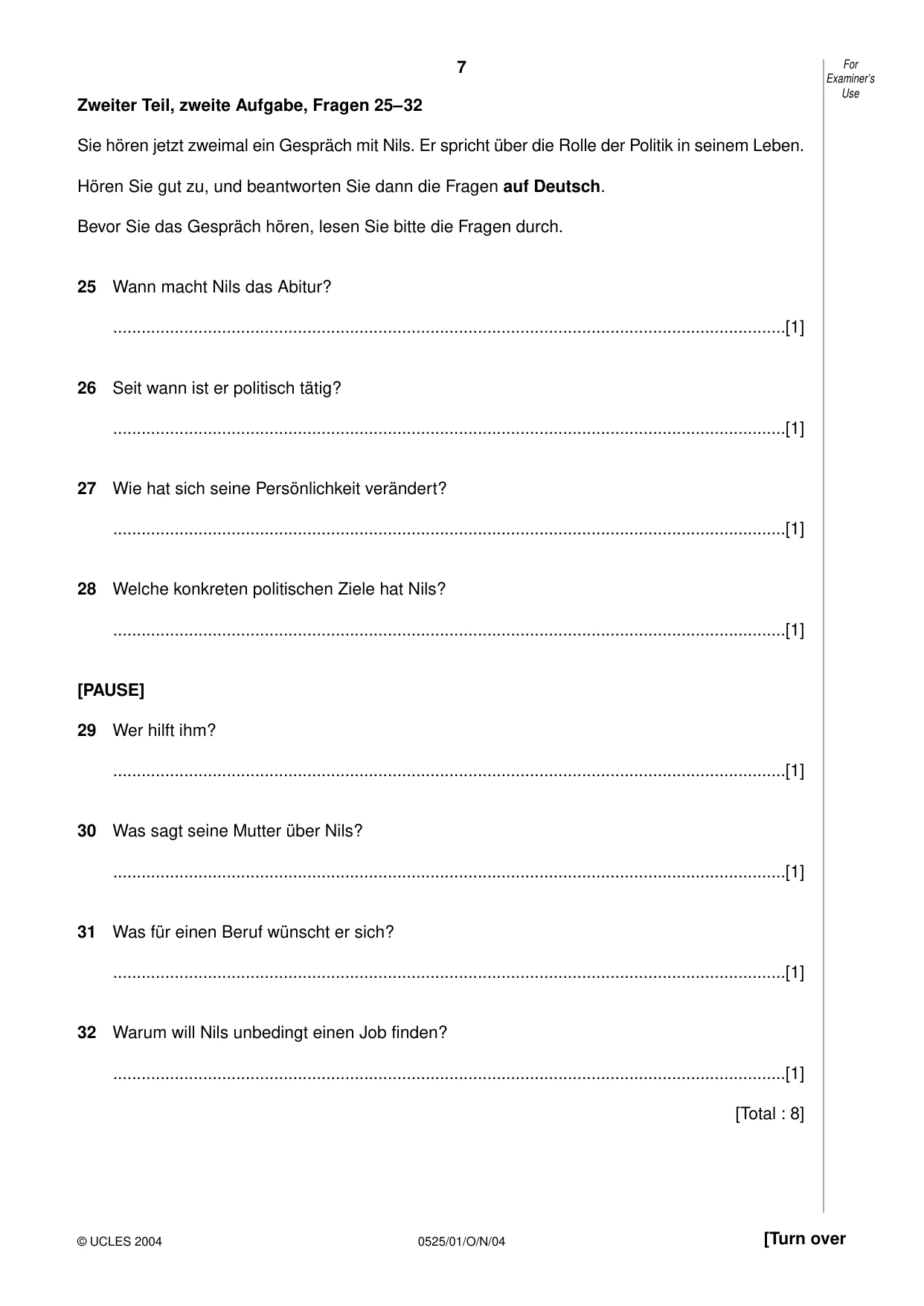 Cambridge IGCSE German - Foreign Language 0525 2004 Oct/Nov Paper 1 · Variant 1 question paper, page 7 of 12