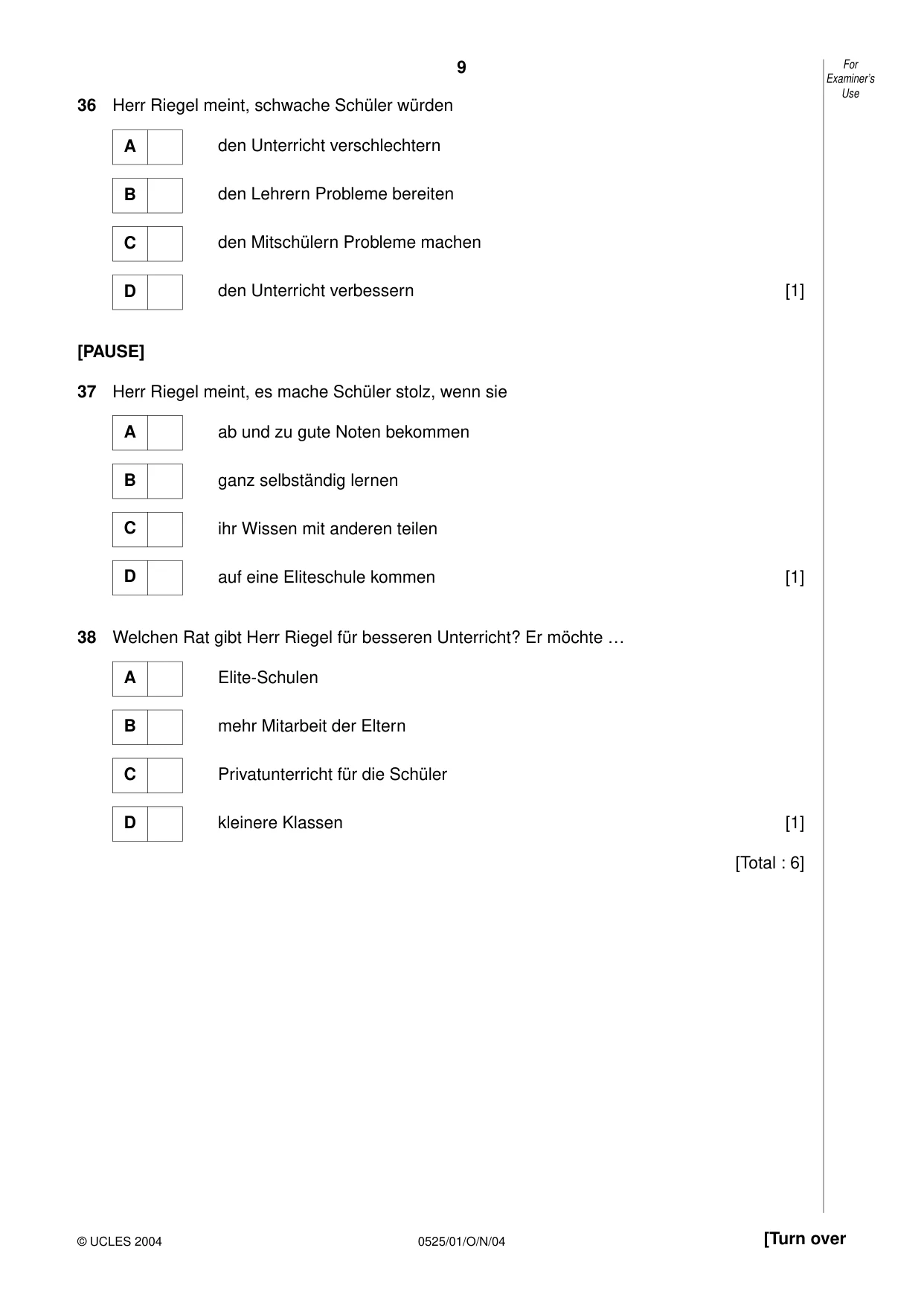 Cambridge IGCSE German - Foreign Language 0525 2004 Oct/Nov Paper 1 · Variant 1 question paper, page 9 of 12