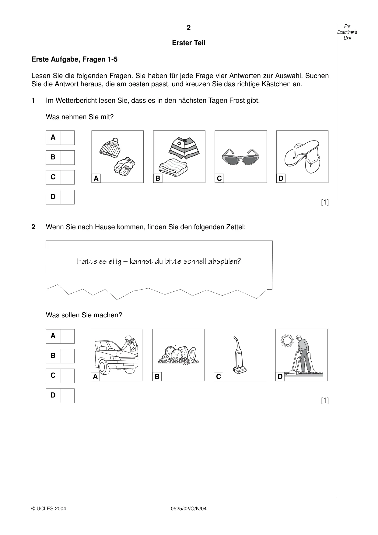 Cambridge IGCSE German - Foreign Language 0525 2004 Oct/Nov Paper 2 · Variant 1 question paper, page 2 of 16