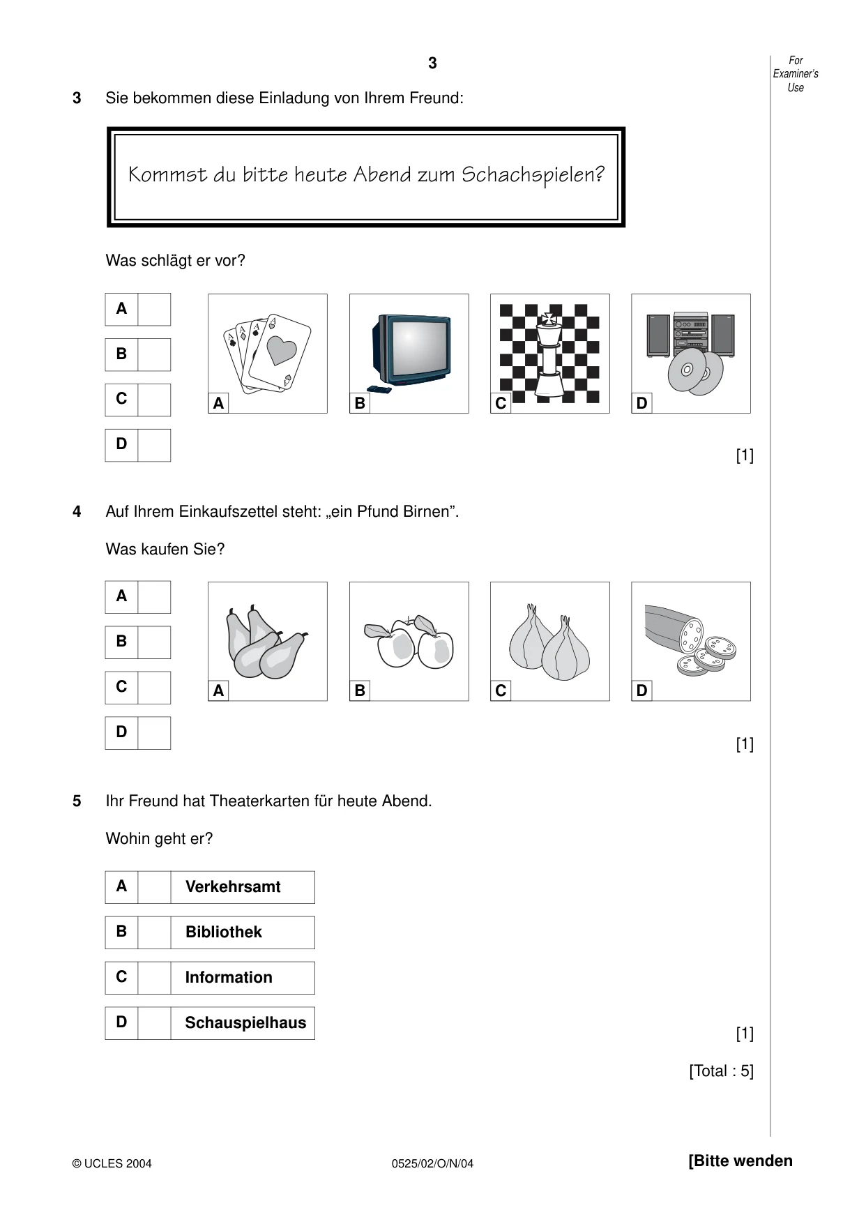 Cambridge IGCSE German - Foreign Language 0525 2004 Oct/Nov Paper 2 · Variant 1 question paper, page 3 of 16