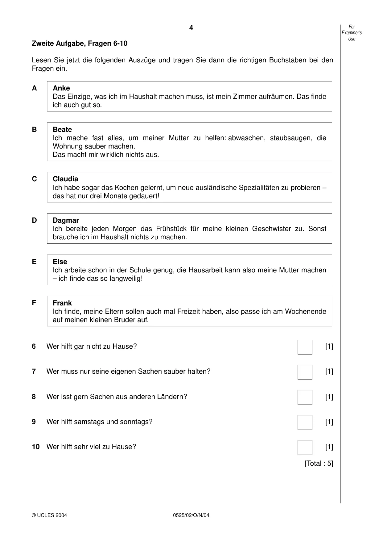 Cambridge IGCSE German - Foreign Language 0525 2004 Oct/Nov Paper 2 · Variant 1 question paper, page 4 of 16
