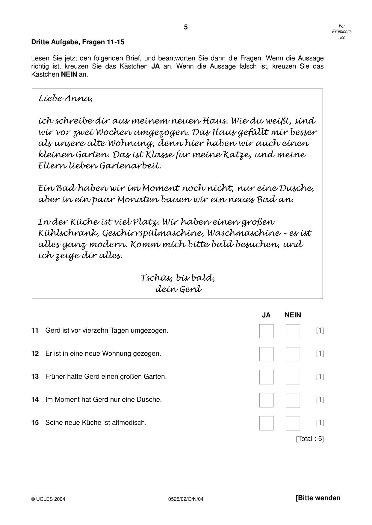 Cambridge IGCSE German - Foreign Language 0525 2004 Oct/Nov Paper 2 · Variant 1 question paper, page 5 of 16