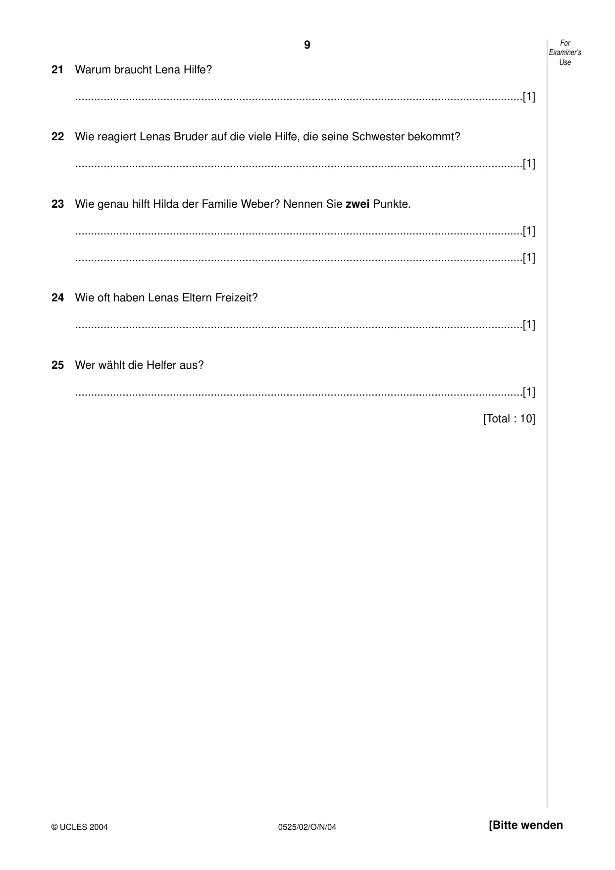 Cambridge IGCSE German - Foreign Language 0525 2004 Oct/Nov Paper 2 · Variant 1 question paper, page 9 of 16