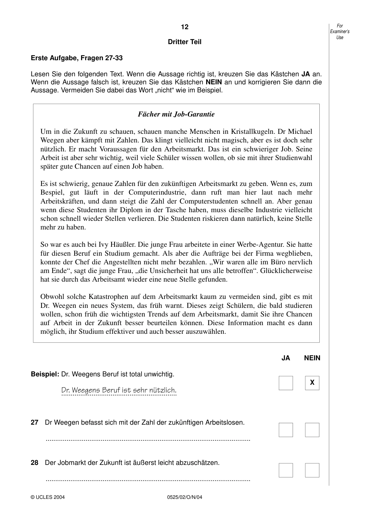 Cambridge IGCSE German - Foreign Language 0525 2004 Oct/Nov Paper 2 · Variant 1 question paper, page 12 of 16