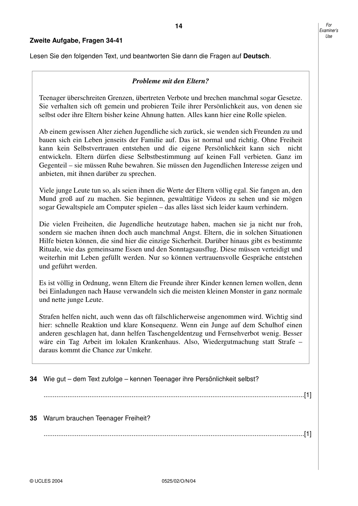 Cambridge IGCSE German - Foreign Language 0525 2004 Oct/Nov Paper 2 · Variant 1 question paper, page 14 of 16