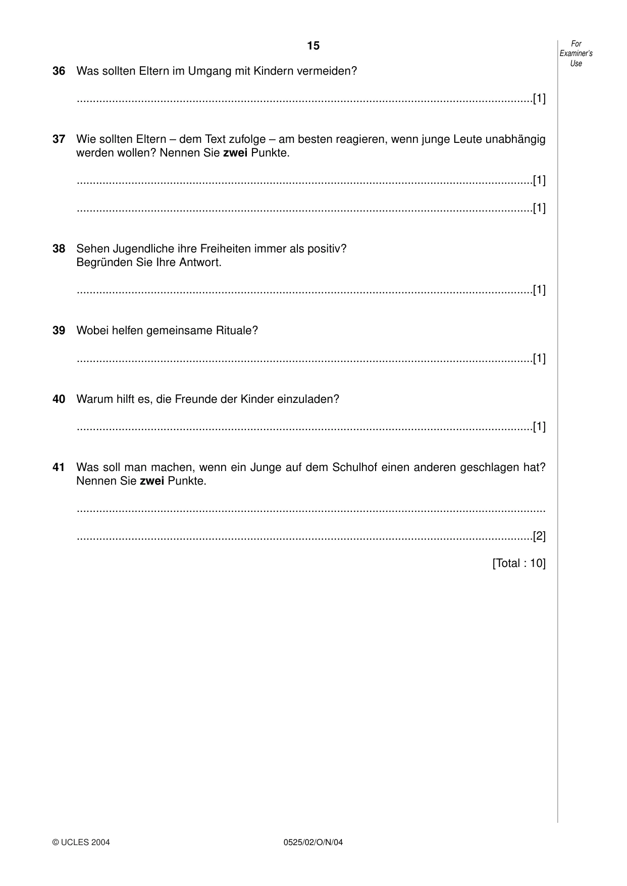 Cambridge IGCSE German - Foreign Language 0525 2004 Oct/Nov Paper 2 · Variant 1 question paper, page 15 of 16