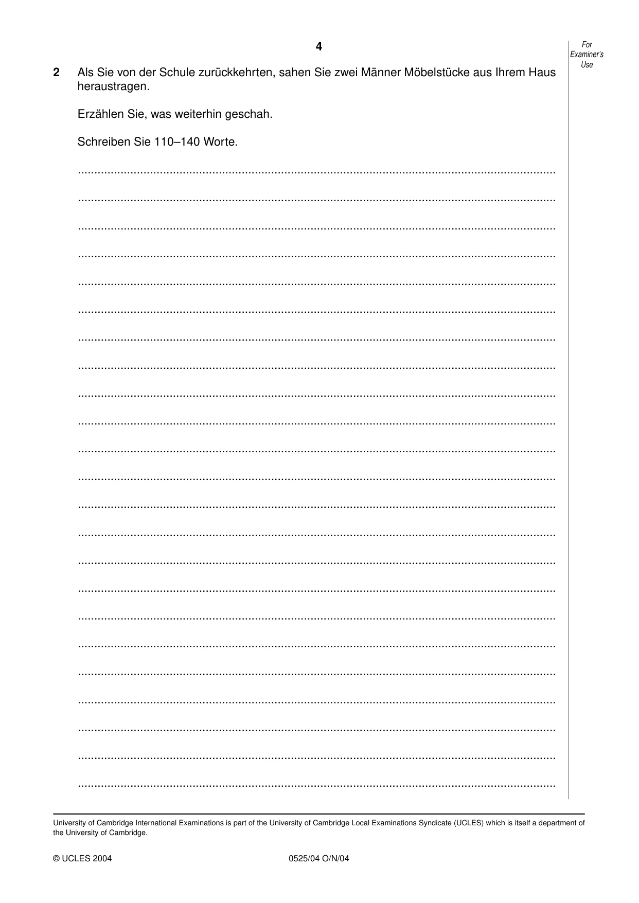 Cambridge IGCSE German - Foreign Language 0525 2004 Oct/Nov Paper 4 · Variant 1 question paper, page 4 of 4