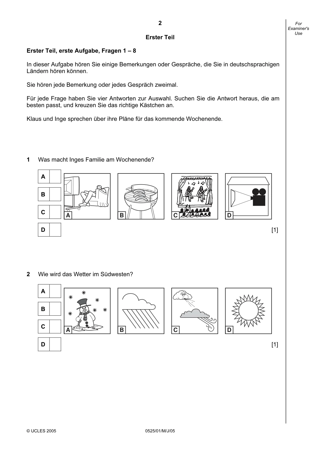 Cambridge IGCSE German - Foreign Language 0525 2005 May/June Paper 1 · Variant 1 question paper, page 2 of 12