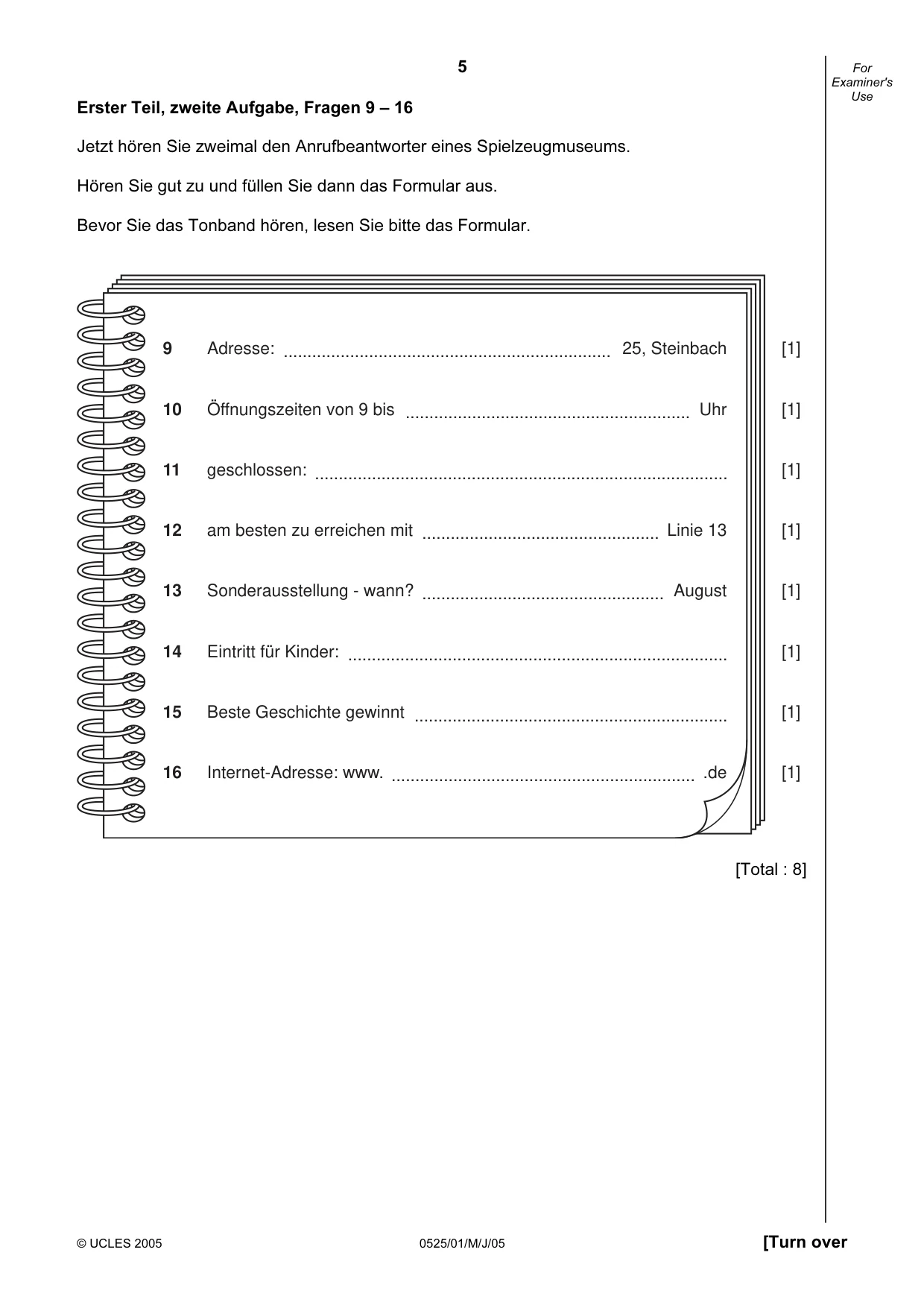 Cambridge IGCSE German - Foreign Language 0525 2005 May/June Paper 1 · Variant 1 question paper, page 5 of 12