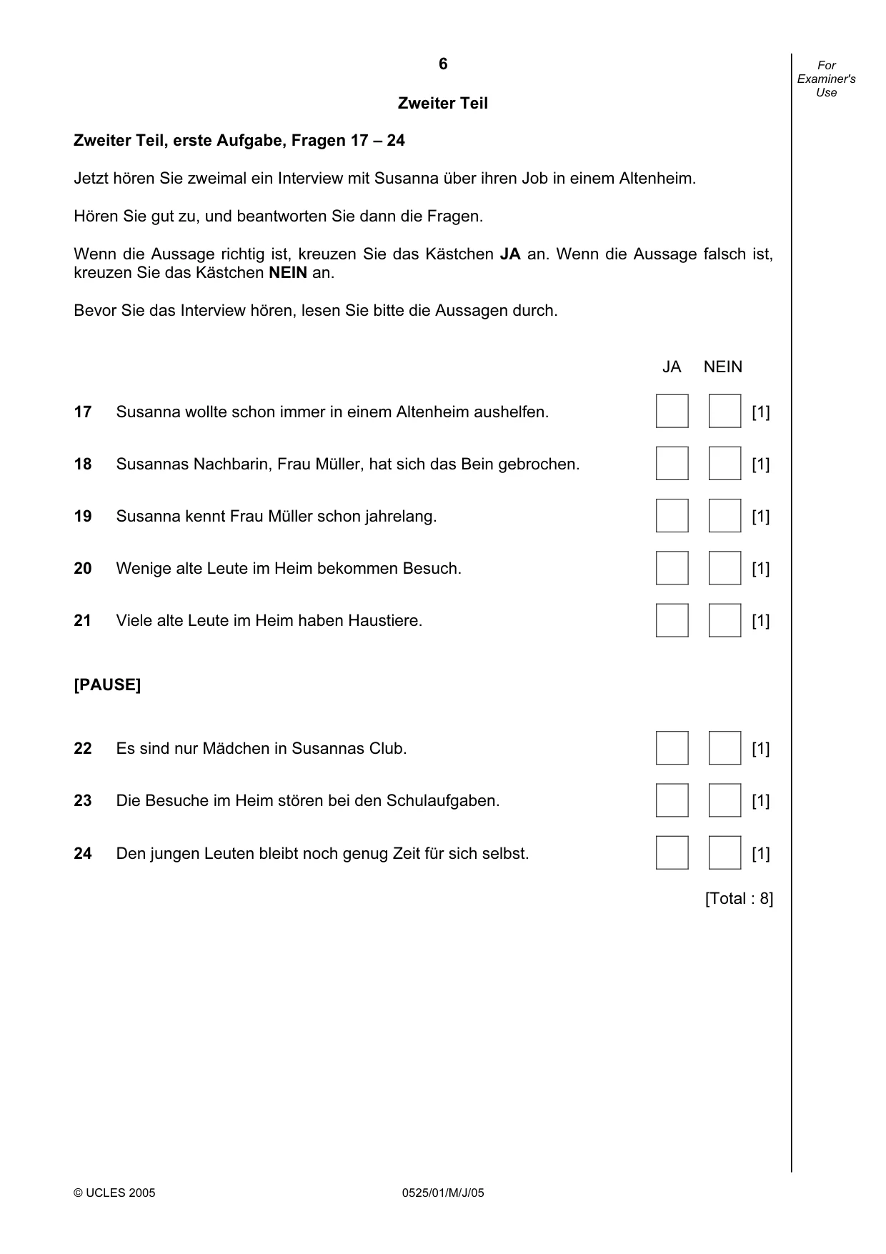 Cambridge IGCSE German - Foreign Language 0525 2005 May/June Paper 1 · Variant 1 question paper, page 6 of 12