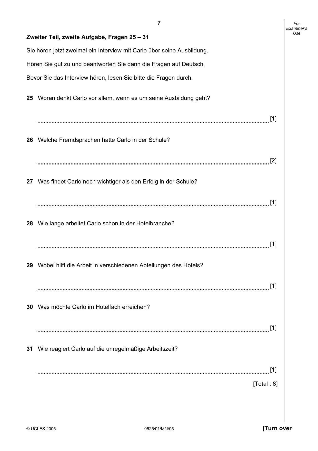 Cambridge IGCSE German - Foreign Language 0525 2005 May/June Paper 1 · Variant 1 question paper, page 7 of 12