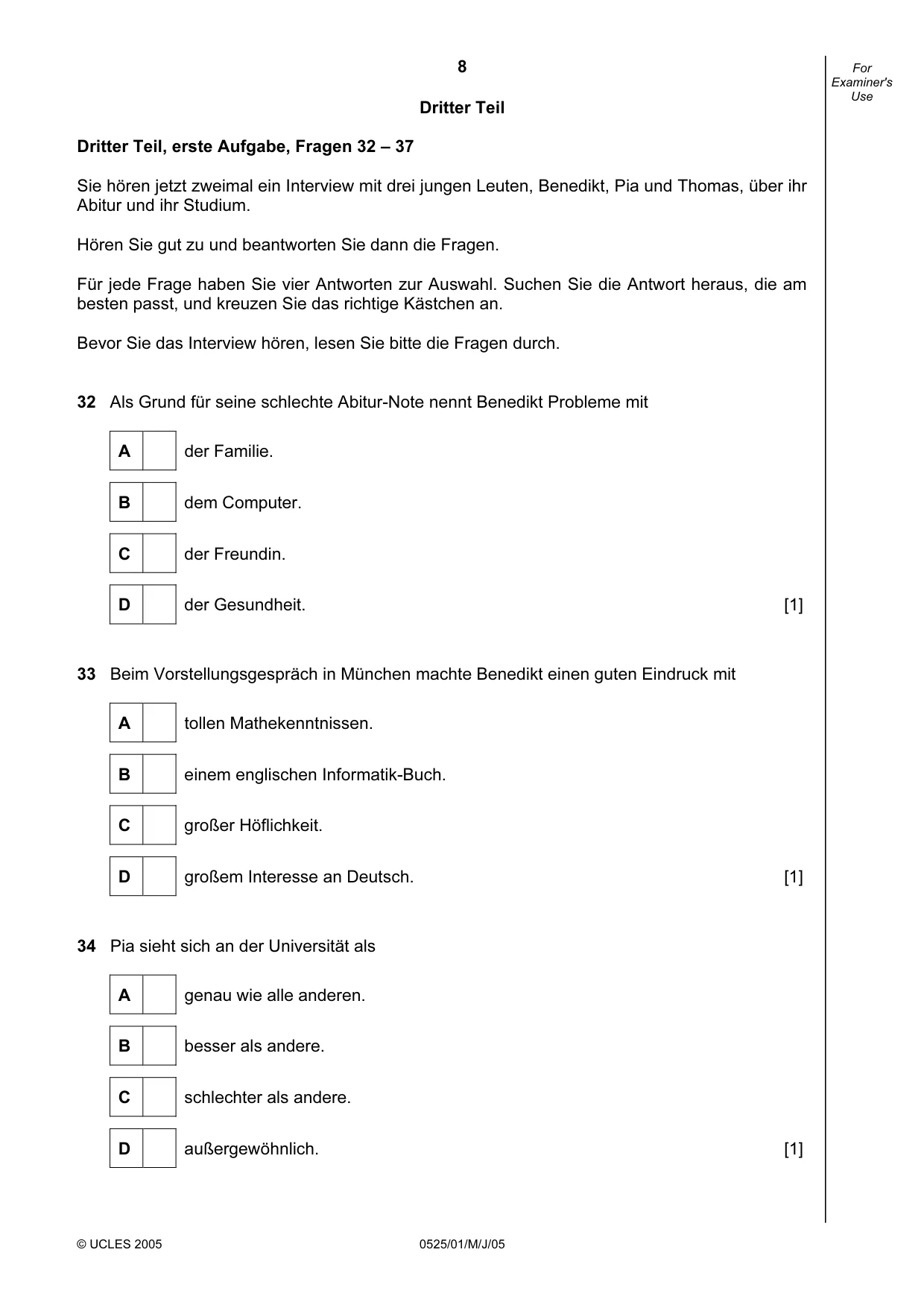 Cambridge IGCSE German - Foreign Language 0525 2005 May/June Paper 1 · Variant 1 question paper, page 8 of 12