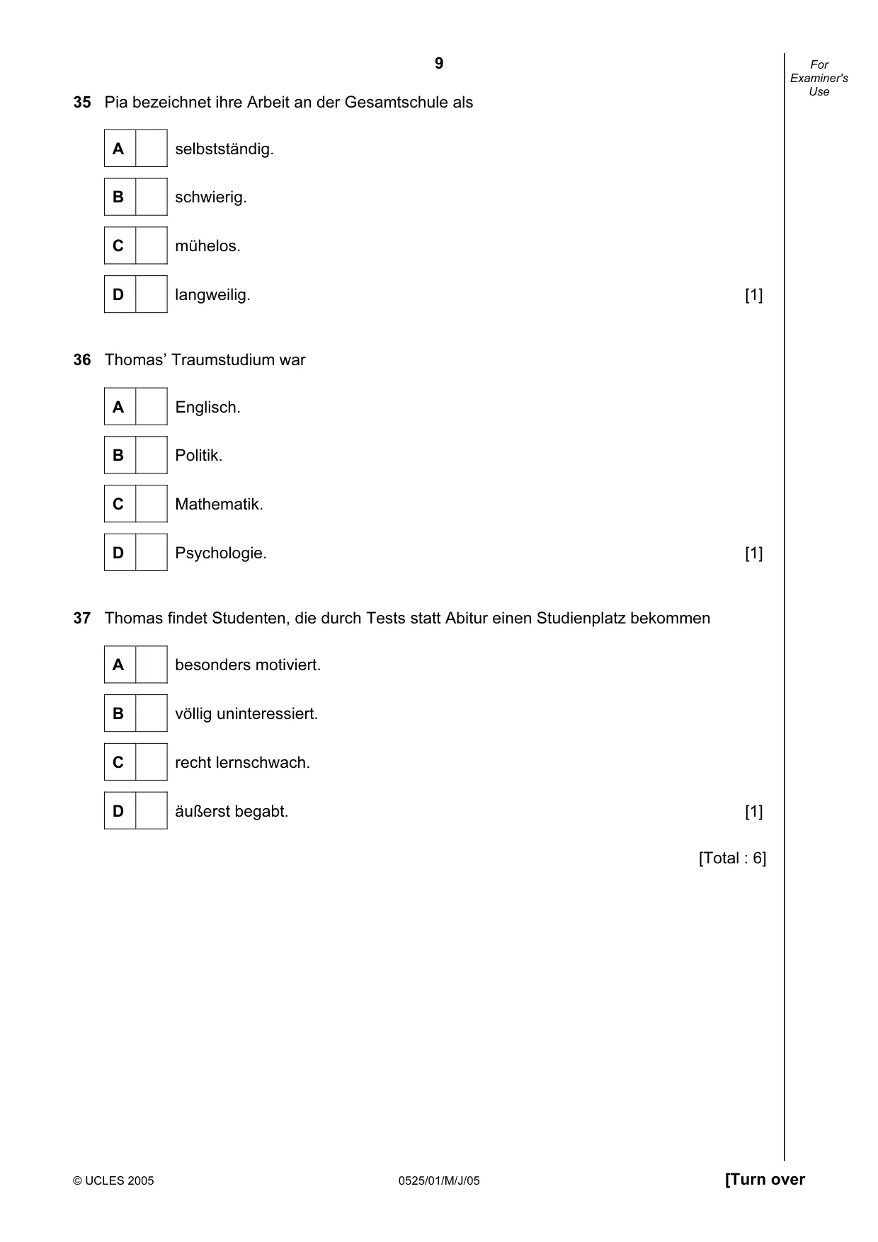 Cambridge IGCSE German - Foreign Language 0525 2005 May/June Paper 1 · Variant 1 question paper, page 9 of 12
