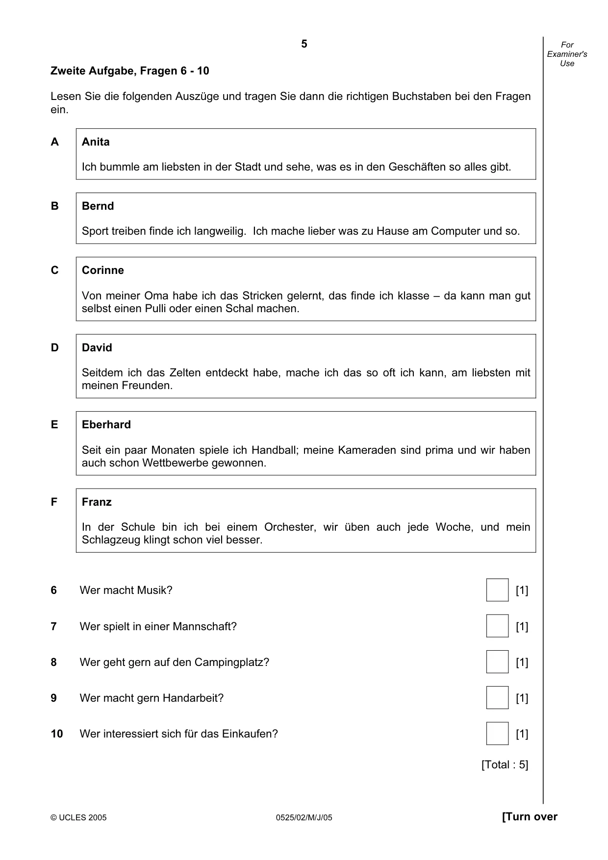 Cambridge IGCSE German - Foreign Language 0525 2005 May/June Paper 2 · Variant 1 question paper, page 5 of 16