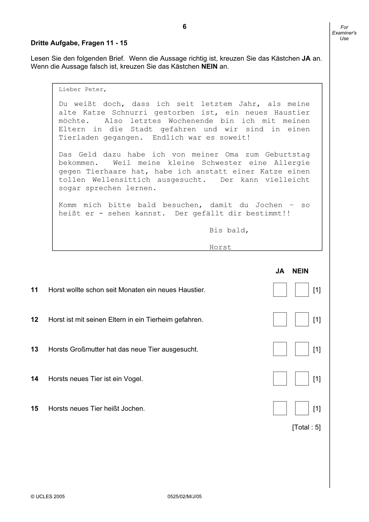 Cambridge IGCSE German - Foreign Language 0525 2005 May/June Paper 2 · Variant 1 question paper, page 6 of 16