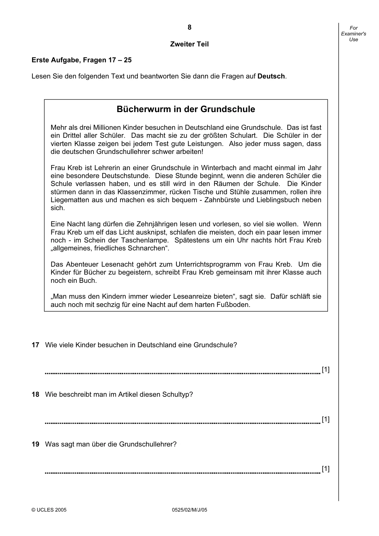 Cambridge IGCSE German - Foreign Language 0525 2005 May/June Paper 2 · Variant 1 question paper, page 8 of 16