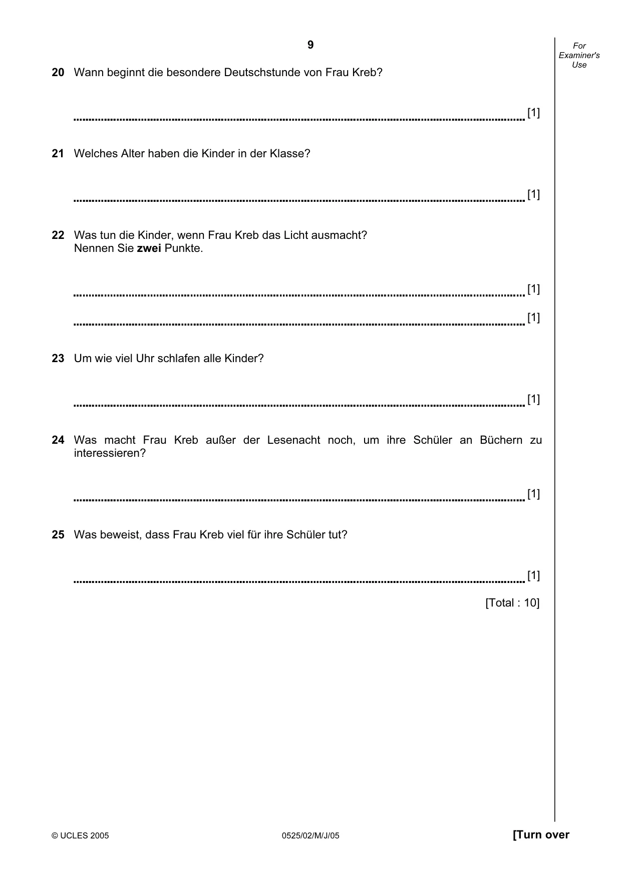 Cambridge IGCSE German - Foreign Language 0525 2005 May/June Paper 2 · Variant 1 question paper, page 9 of 16