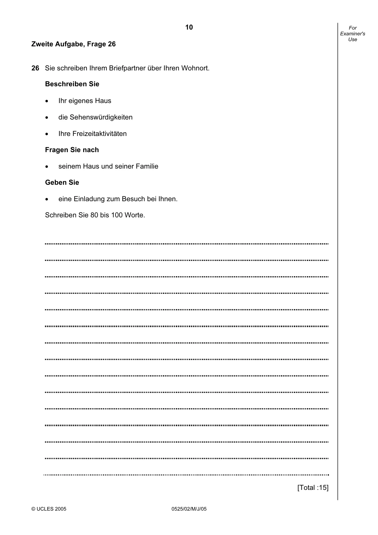 Cambridge IGCSE German - Foreign Language 0525 2005 May/June Paper 2 · Variant 1 question paper, page 10 of 16