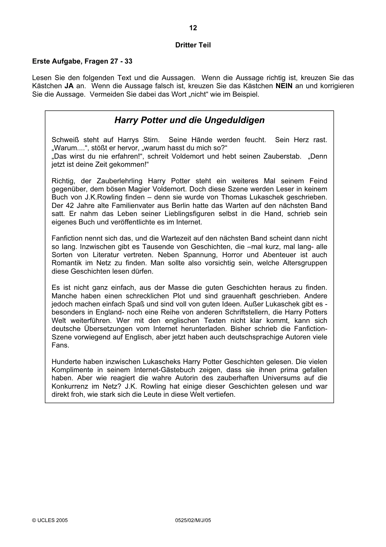 Cambridge IGCSE German - Foreign Language 0525 2005 May/June Paper 2 · Variant 1 question paper, page 12 of 16
