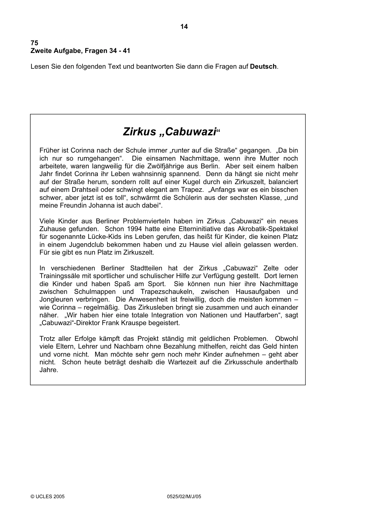 Cambridge IGCSE German - Foreign Language 0525 2005 May/June Paper 2 · Variant 1 question paper, page 14 of 16