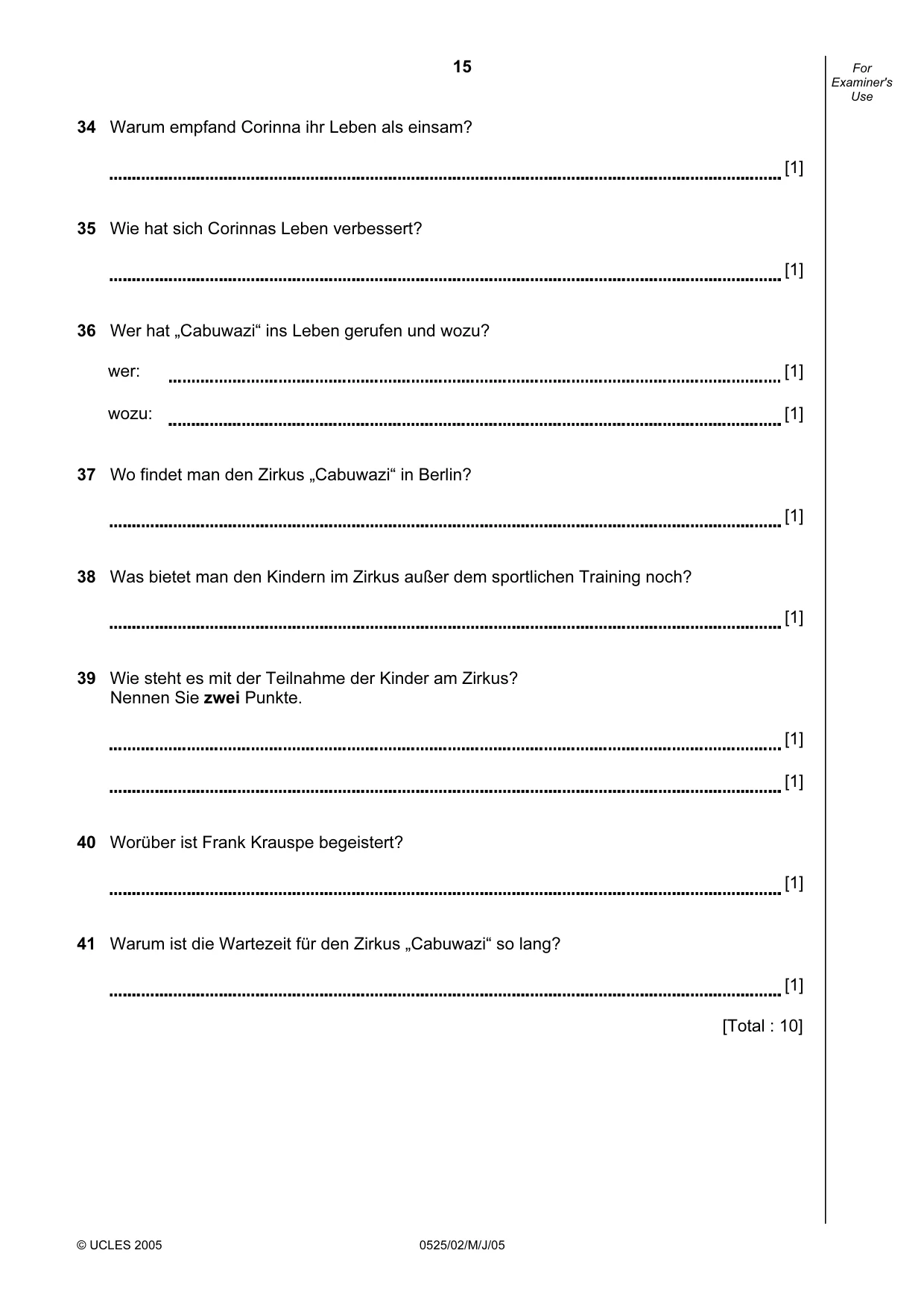 Cambridge IGCSE German - Foreign Language 0525 2005 May/June Paper 2 · Variant 1 question paper, page 15 of 16
