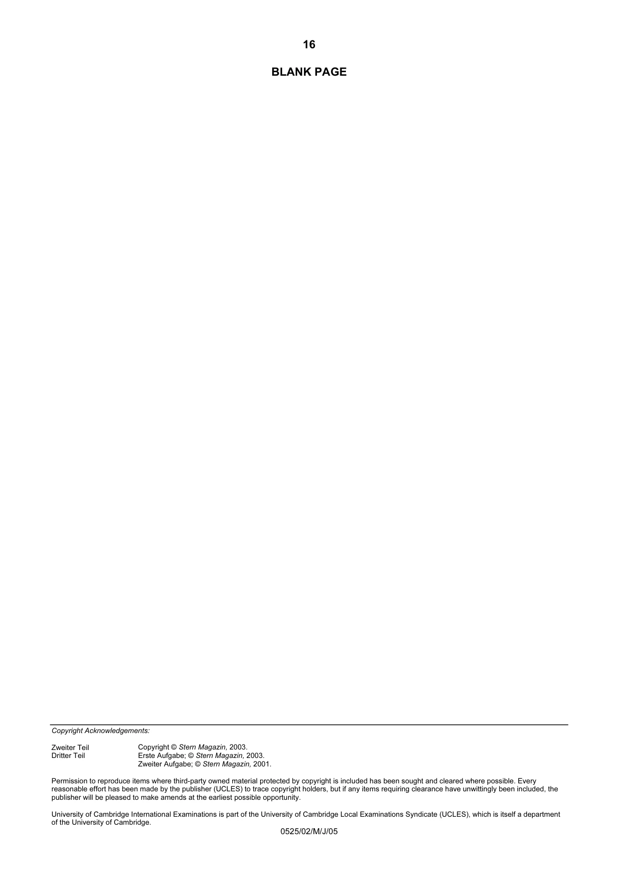 Cambridge IGCSE German - Foreign Language 0525 2005 May/June Paper 2 · Variant 1 question paper, page 16 of 16