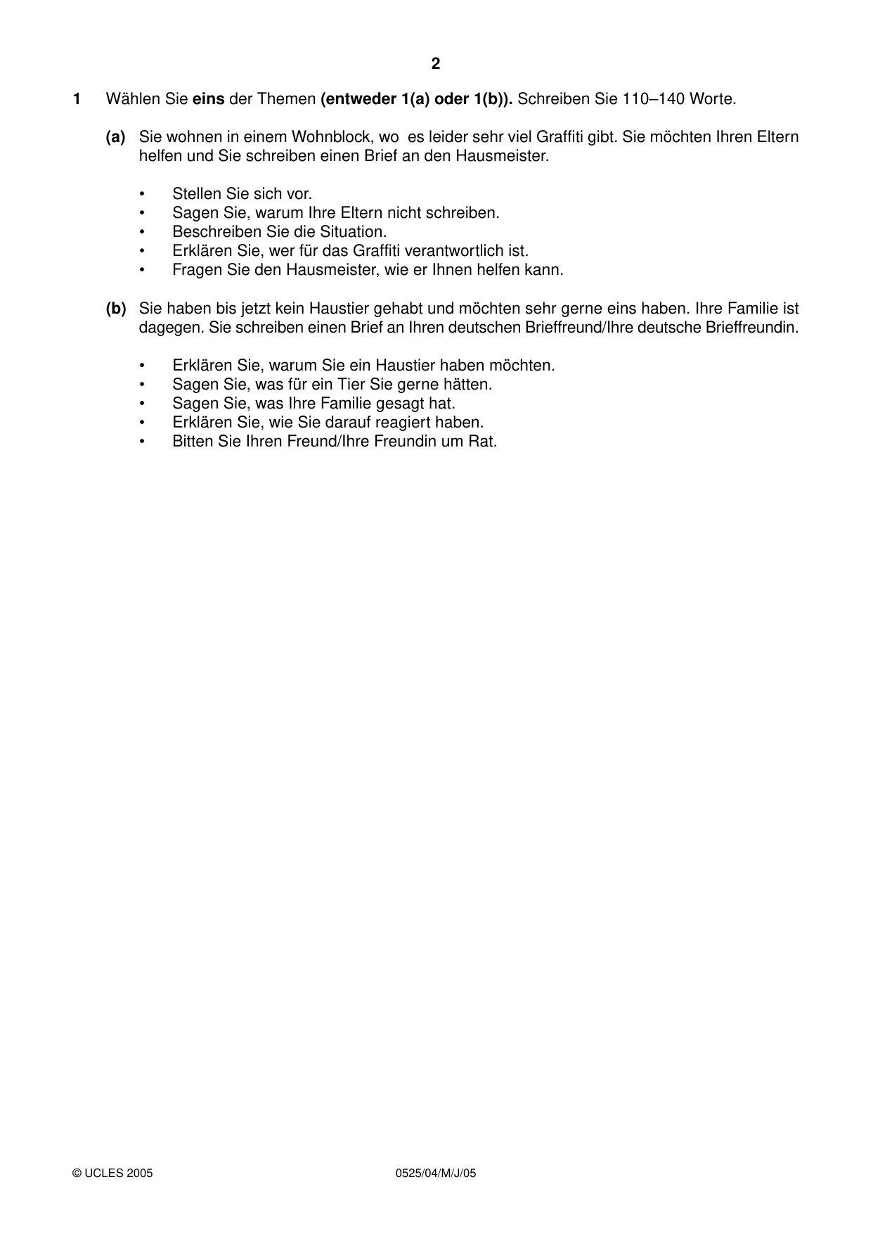 Cambridge IGCSE German - Foreign Language 0525 2005 May/June Paper 4 · Variant 1 question paper, page 2 of 4
