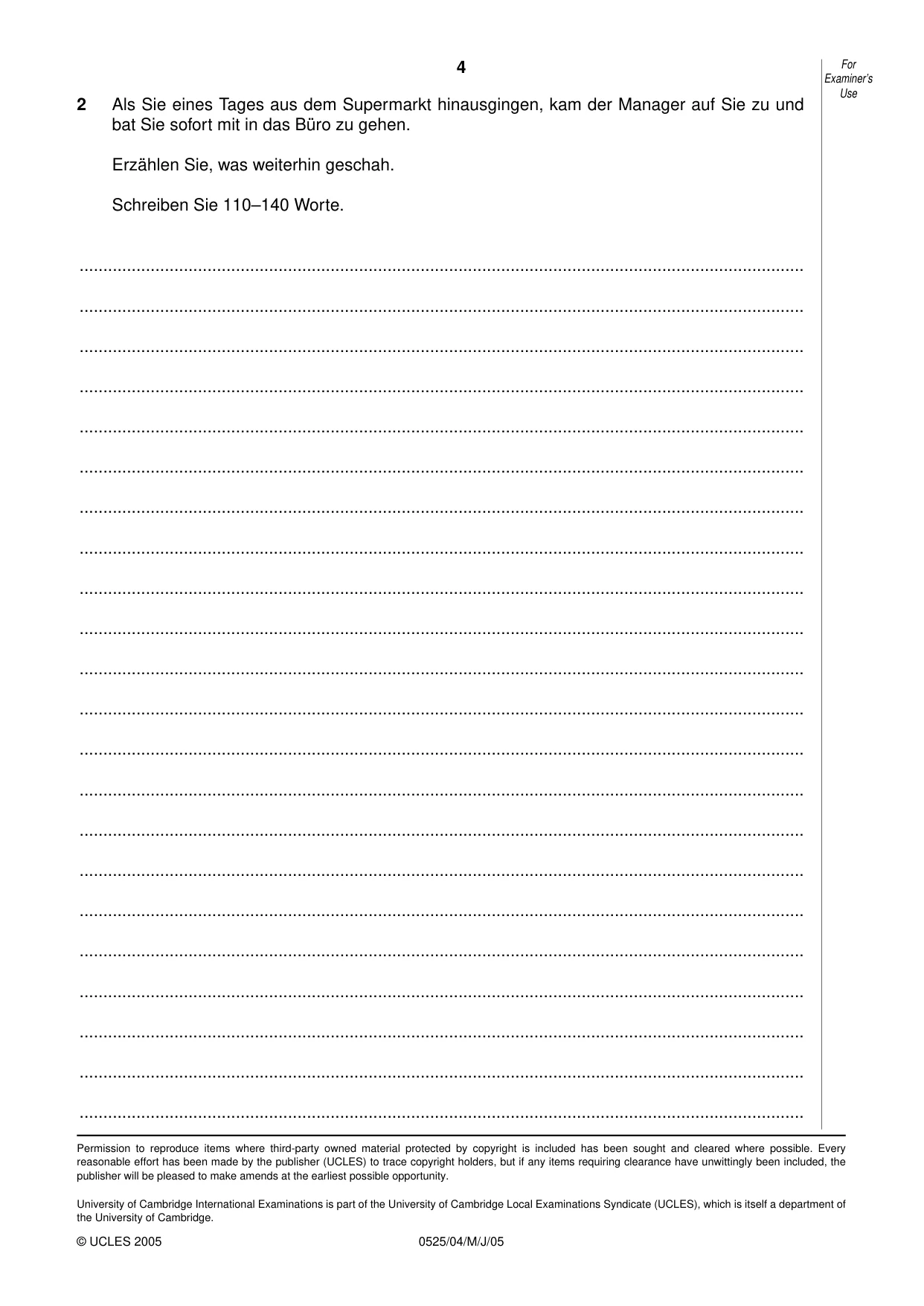 Cambridge IGCSE German - Foreign Language 0525 2005 May/June Paper 4 · Variant 1 question paper, page 4 of 4
