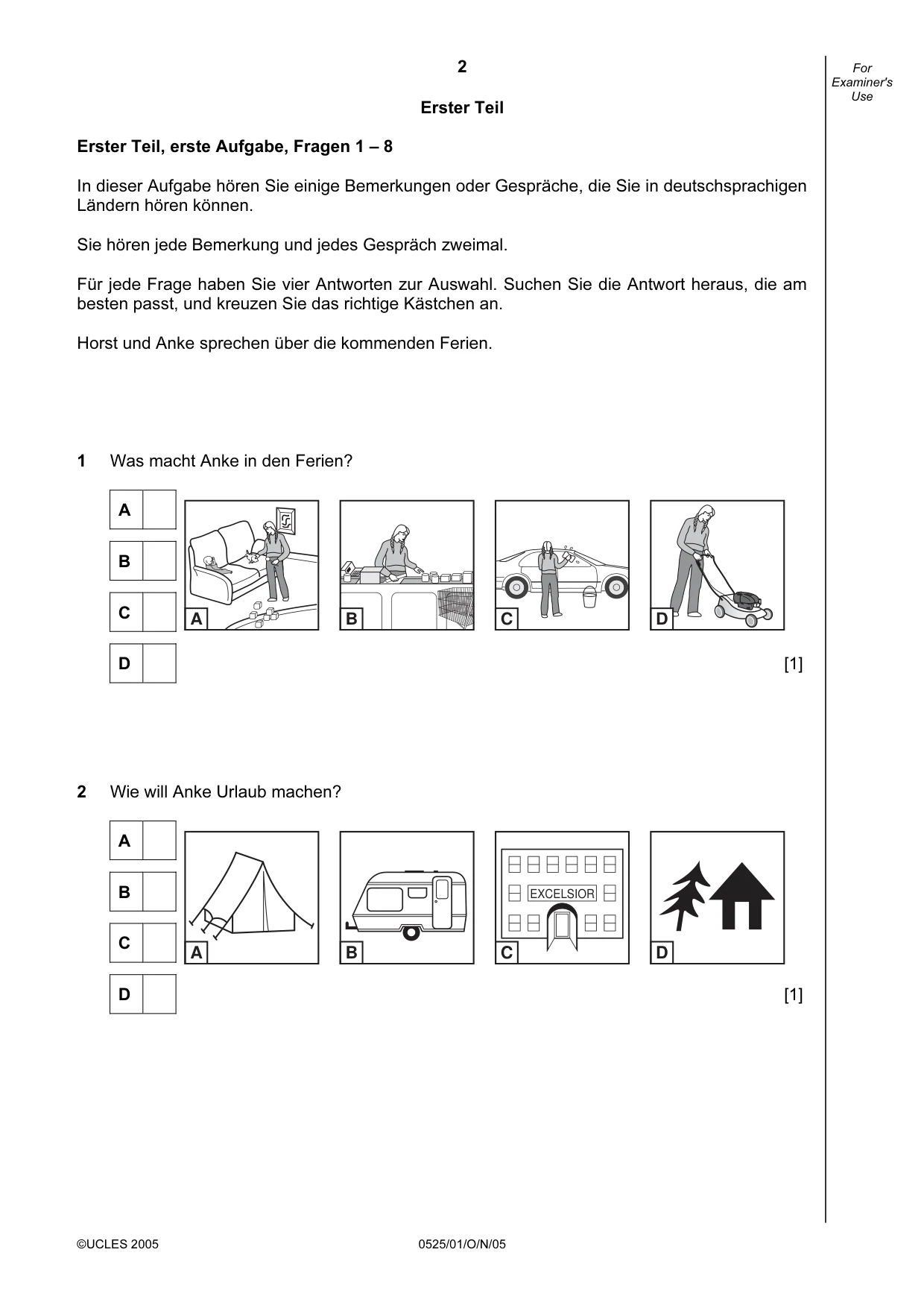 Cambridge IGCSE German - Foreign Language 0525 2005 Oct/Nov Paper 1 · Variant 1 question paper, page 2 of 12
