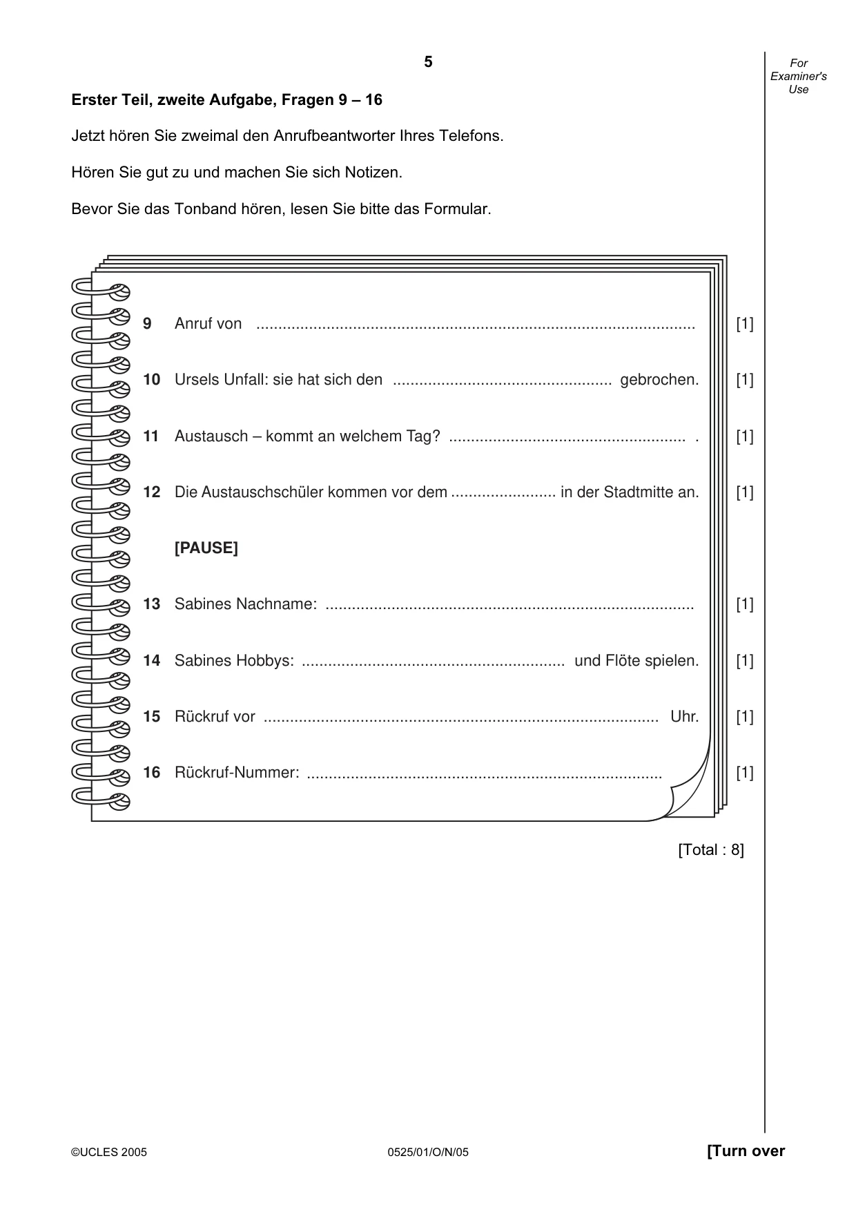 Cambridge IGCSE German - Foreign Language 0525 2005 Oct/Nov Paper 1 · Variant 1 question paper, page 5 of 12