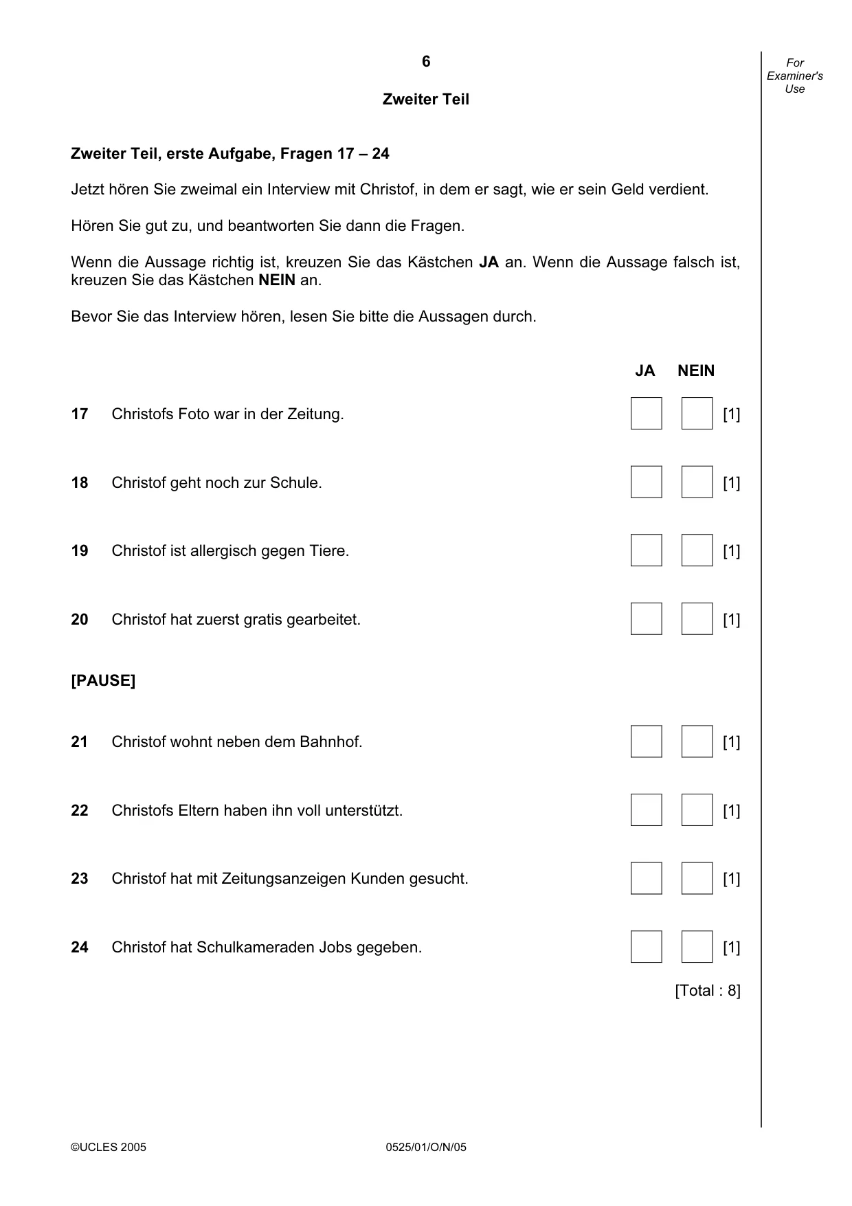 Cambridge IGCSE German - Foreign Language 0525 2005 Oct/Nov Paper 1 · Variant 1 question paper, page 6 of 12
