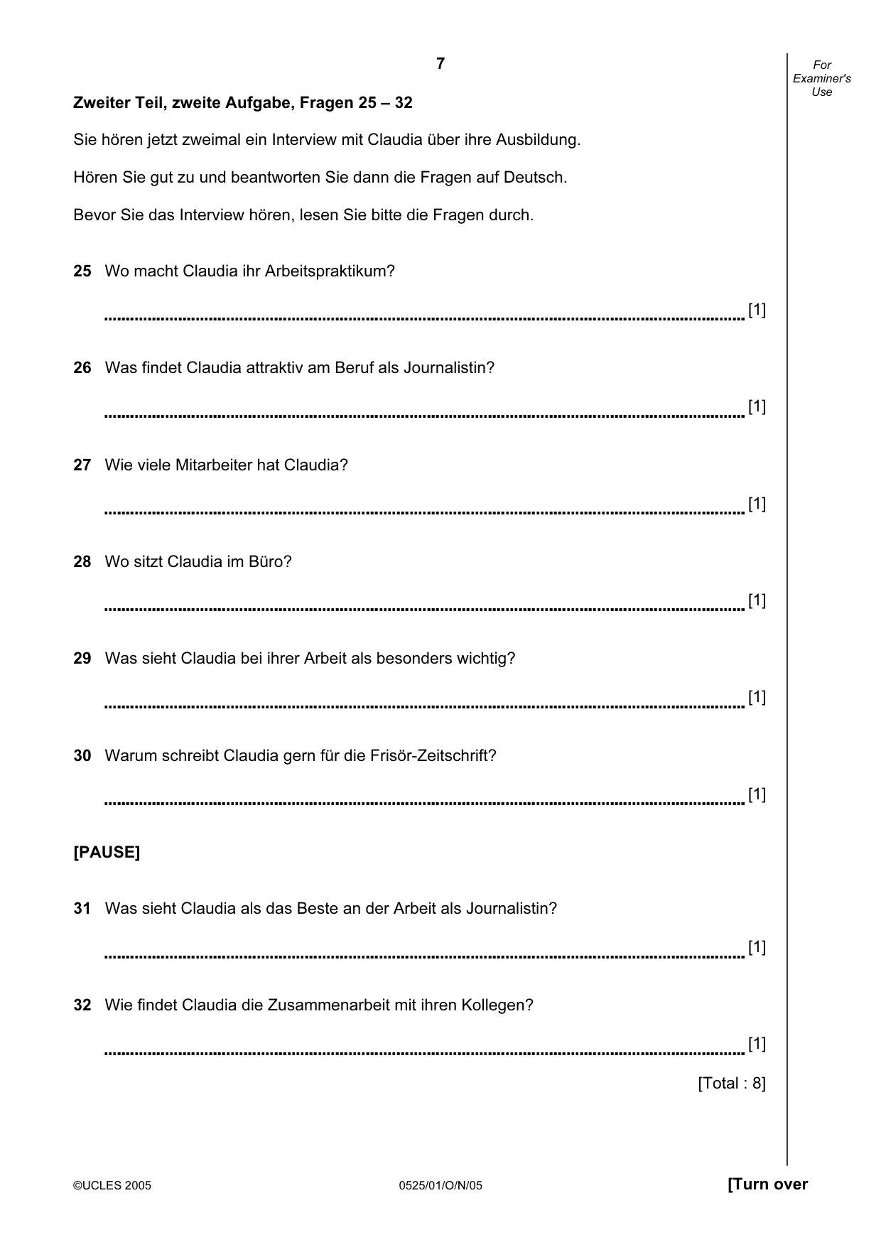 Cambridge IGCSE German - Foreign Language 0525 2005 Oct/Nov Paper 1 · Variant 1 question paper, page 7 of 12