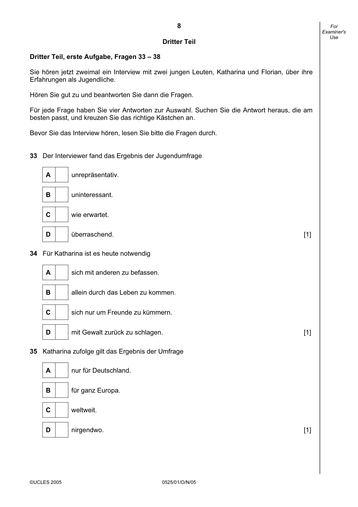 Cambridge IGCSE German - Foreign Language 0525 2005 Oct/Nov Paper 1 · Variant 1 question paper, page 8 of 12