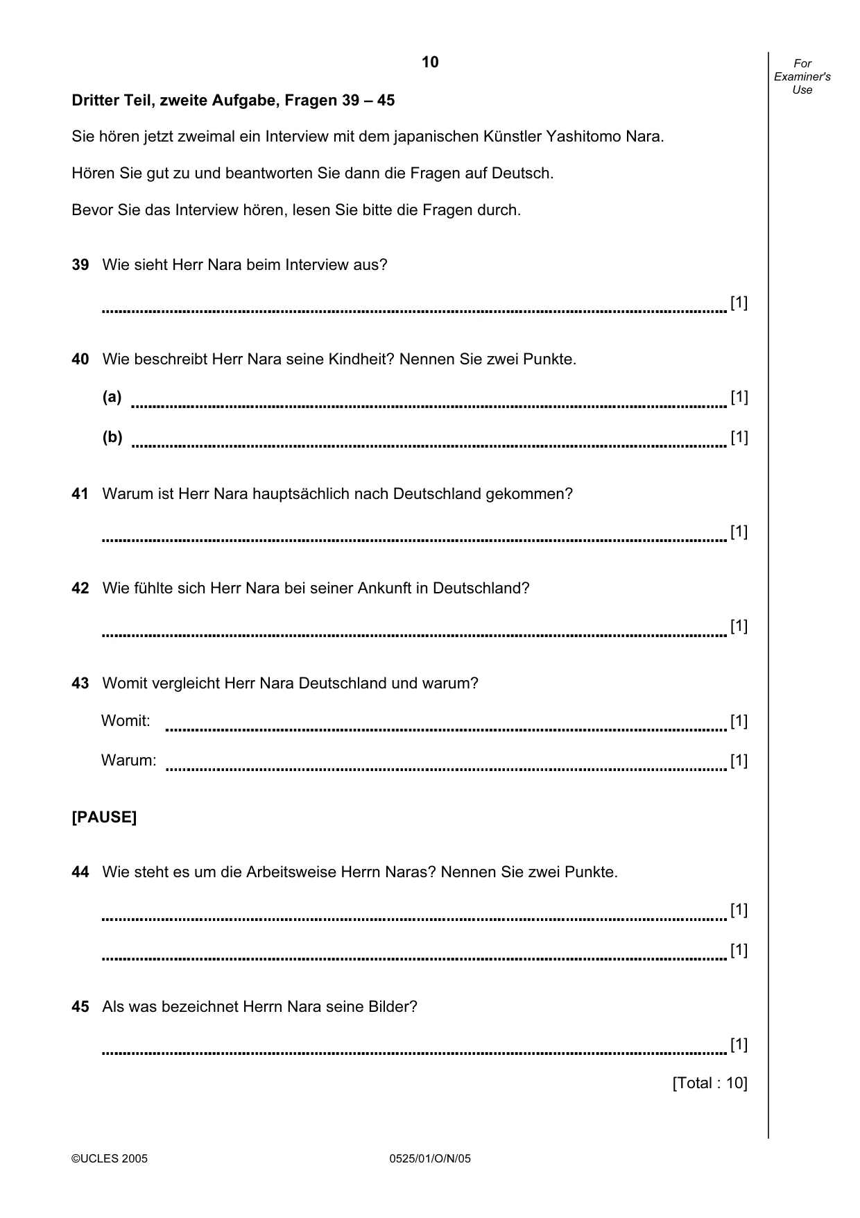 Cambridge IGCSE German - Foreign Language 0525 2005 Oct/Nov Paper 1 · Variant 1 question paper, page 10 of 12