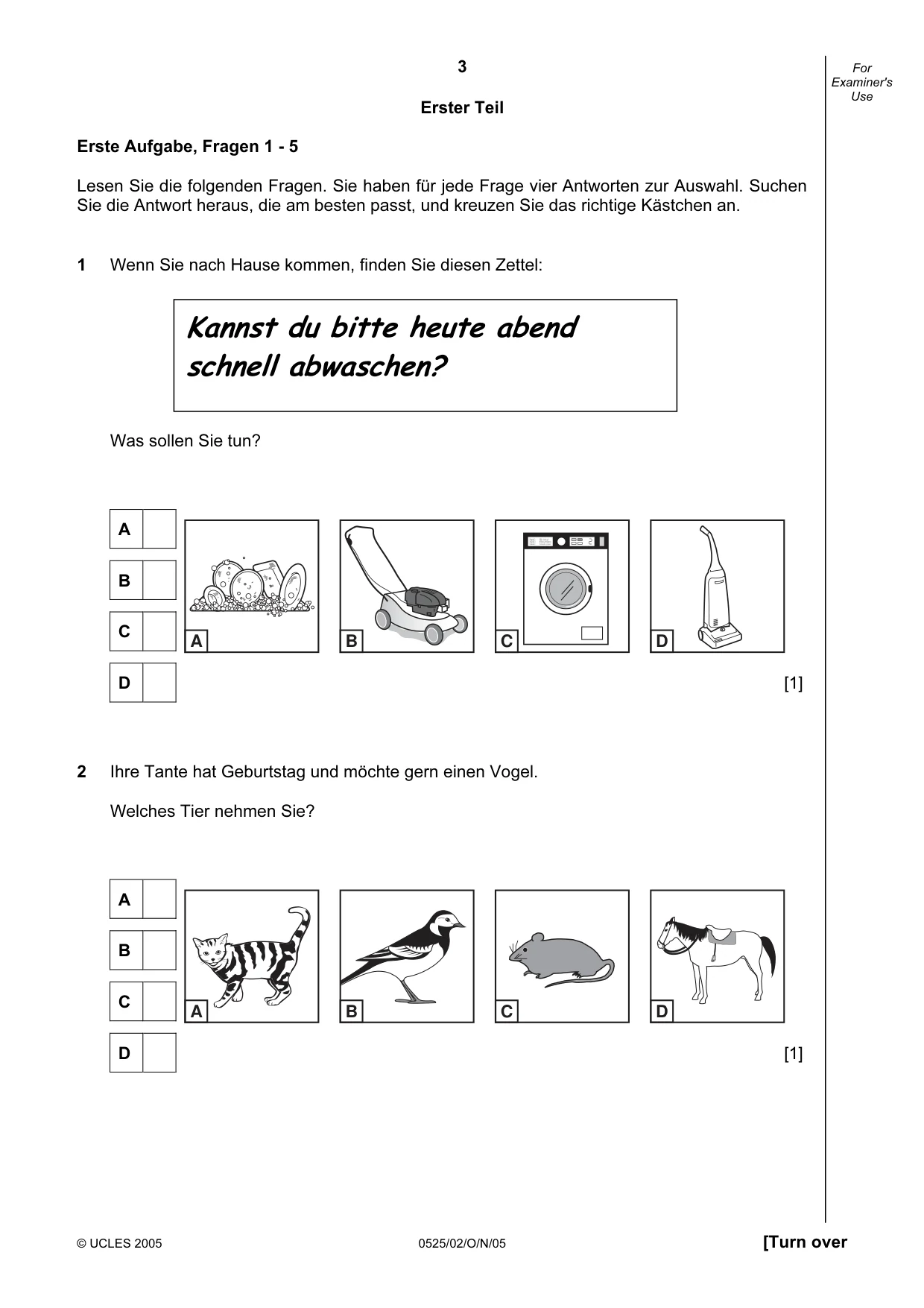 Cambridge IGCSE German - Foreign Language 0525 2005 Oct/Nov Paper 2 · Variant 1 question paper, page 3 of 16