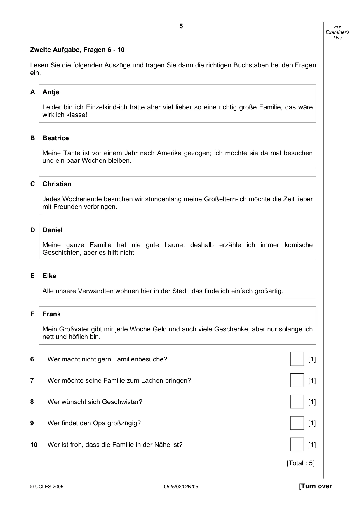 Cambridge IGCSE German - Foreign Language 0525 2005 Oct/Nov Paper 2 · Variant 1 question paper, page 5 of 16