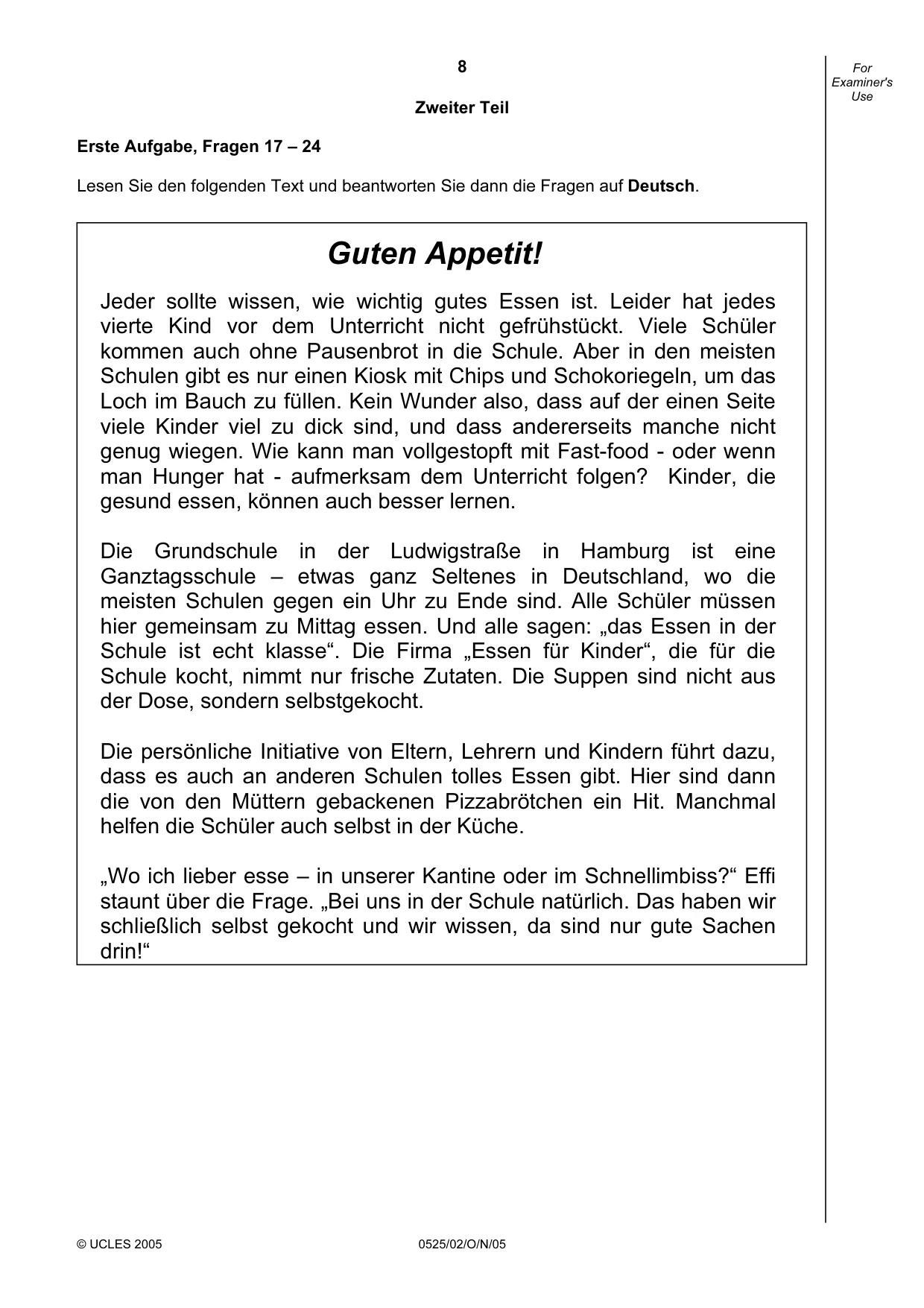 Cambridge IGCSE German - Foreign Language 0525 2005 Oct/Nov Paper 2 · Variant 1 question paper, page 8 of 16