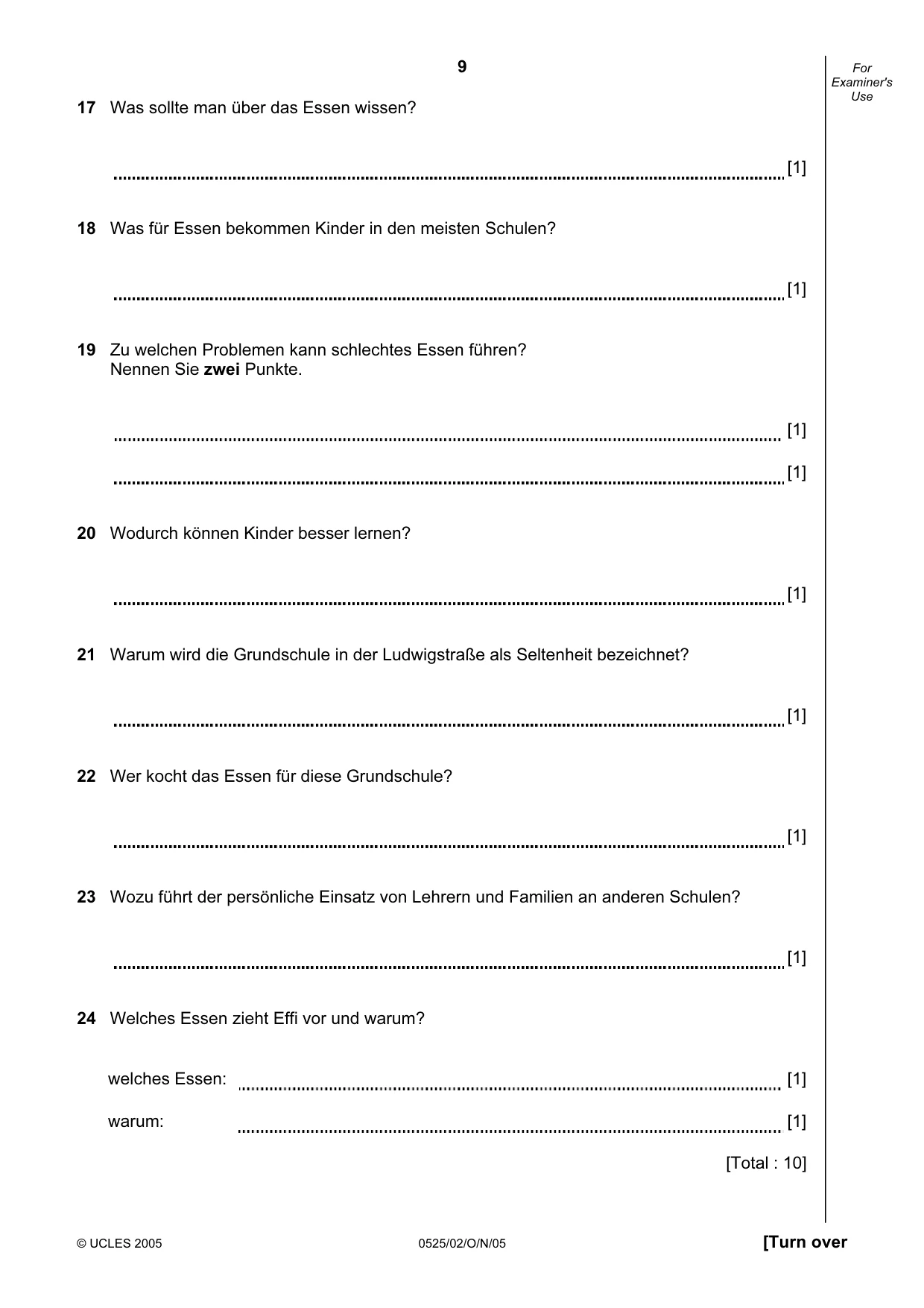 Cambridge IGCSE German - Foreign Language 0525 2005 Oct/Nov Paper 2 · Variant 1 question paper, page 9 of 16