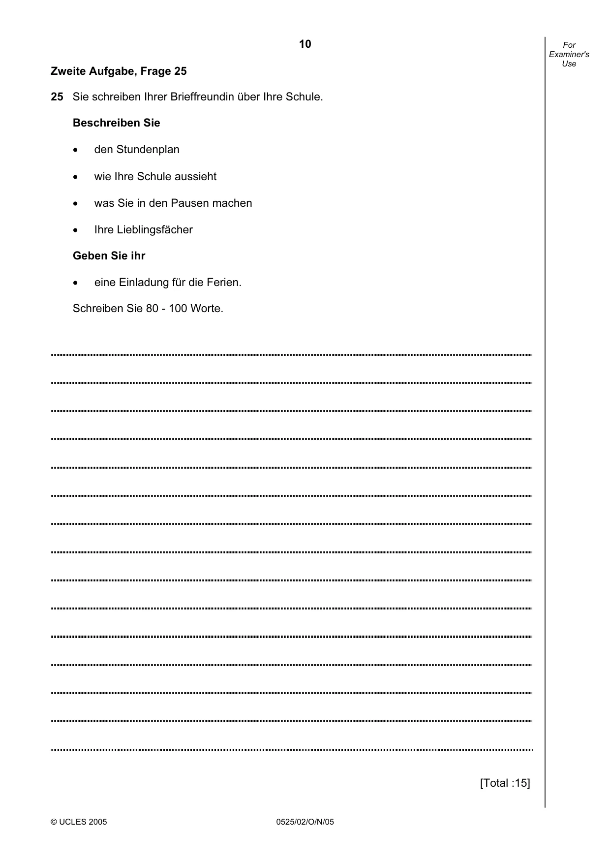 Cambridge IGCSE German - Foreign Language 0525 2005 Oct/Nov Paper 2 · Variant 1 question paper, page 10 of 16