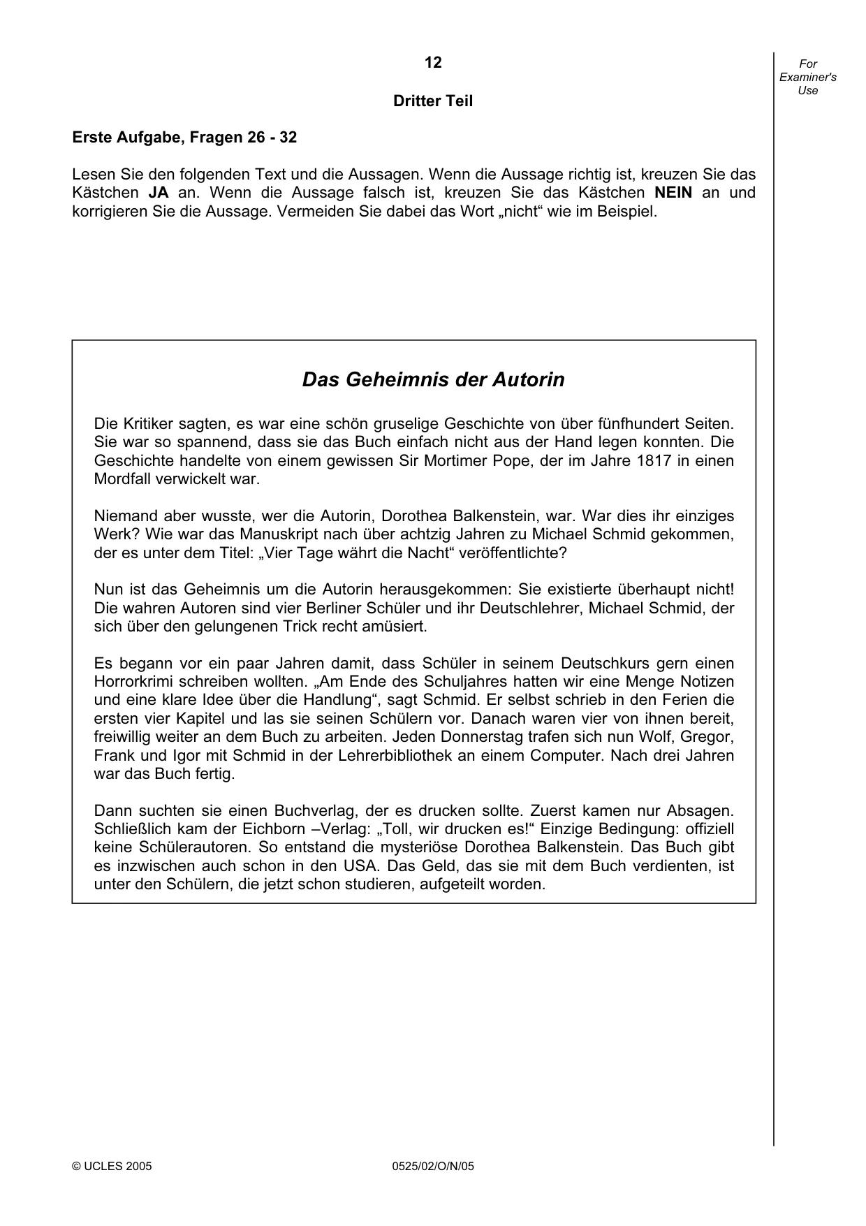 Cambridge IGCSE German - Foreign Language 0525 2005 Oct/Nov Paper 2 · Variant 1 question paper, page 12 of 16