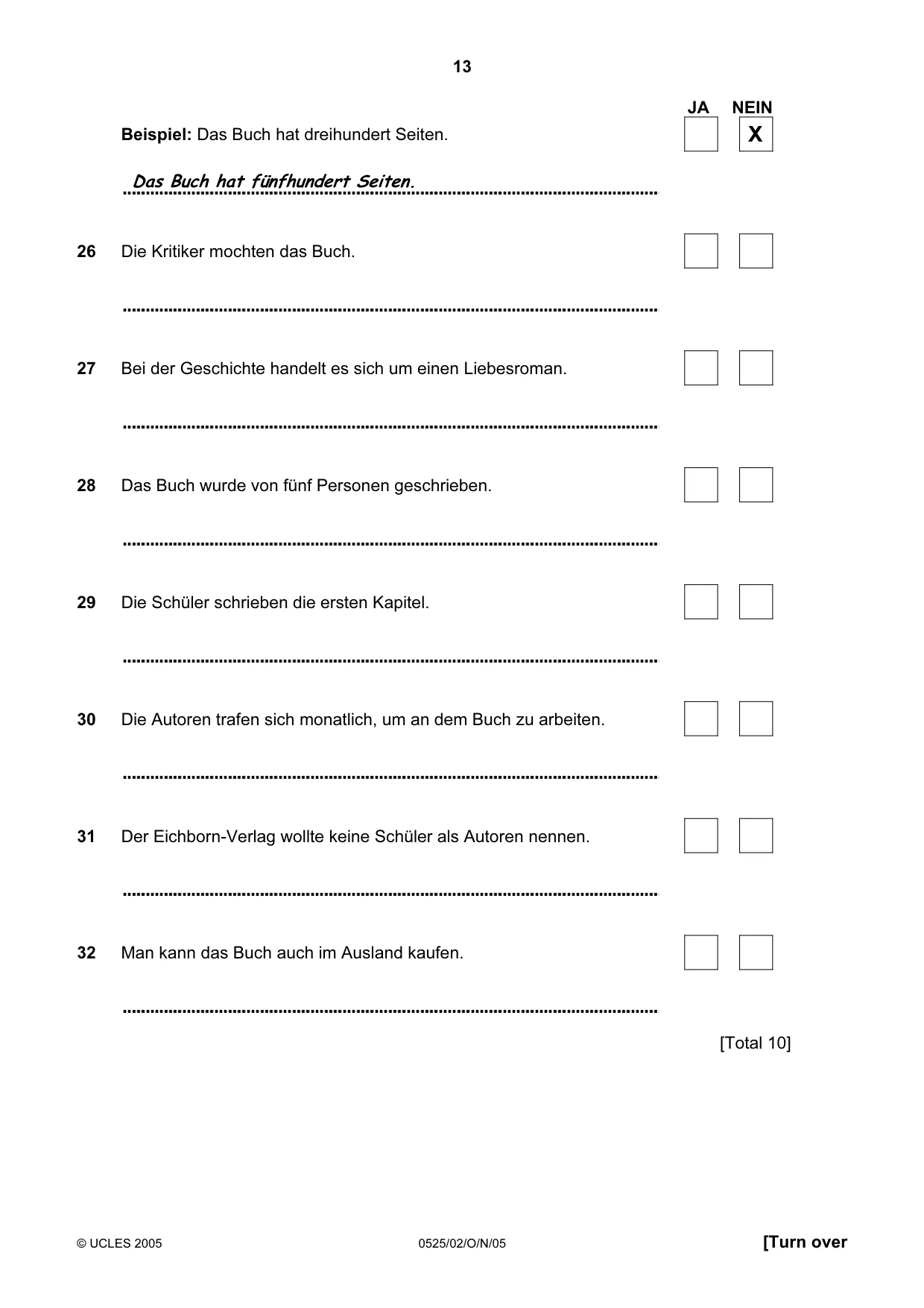 Cambridge IGCSE German - Foreign Language 0525 2005 Oct/Nov Paper 2 · Variant 1 question paper, page 13 of 16