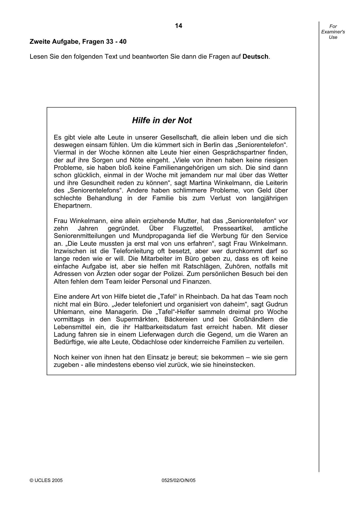 Cambridge IGCSE German - Foreign Language 0525 2005 Oct/Nov Paper 2 · Variant 1 question paper, page 14 of 16