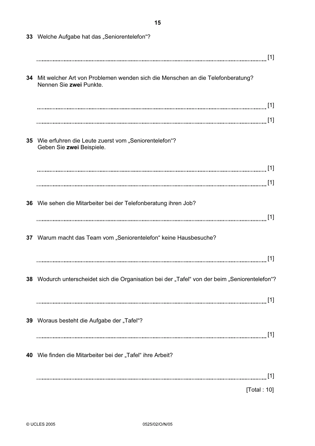 Cambridge IGCSE German - Foreign Language 0525 2005 Oct/Nov Paper 2 · Variant 1 question paper, page 15 of 16