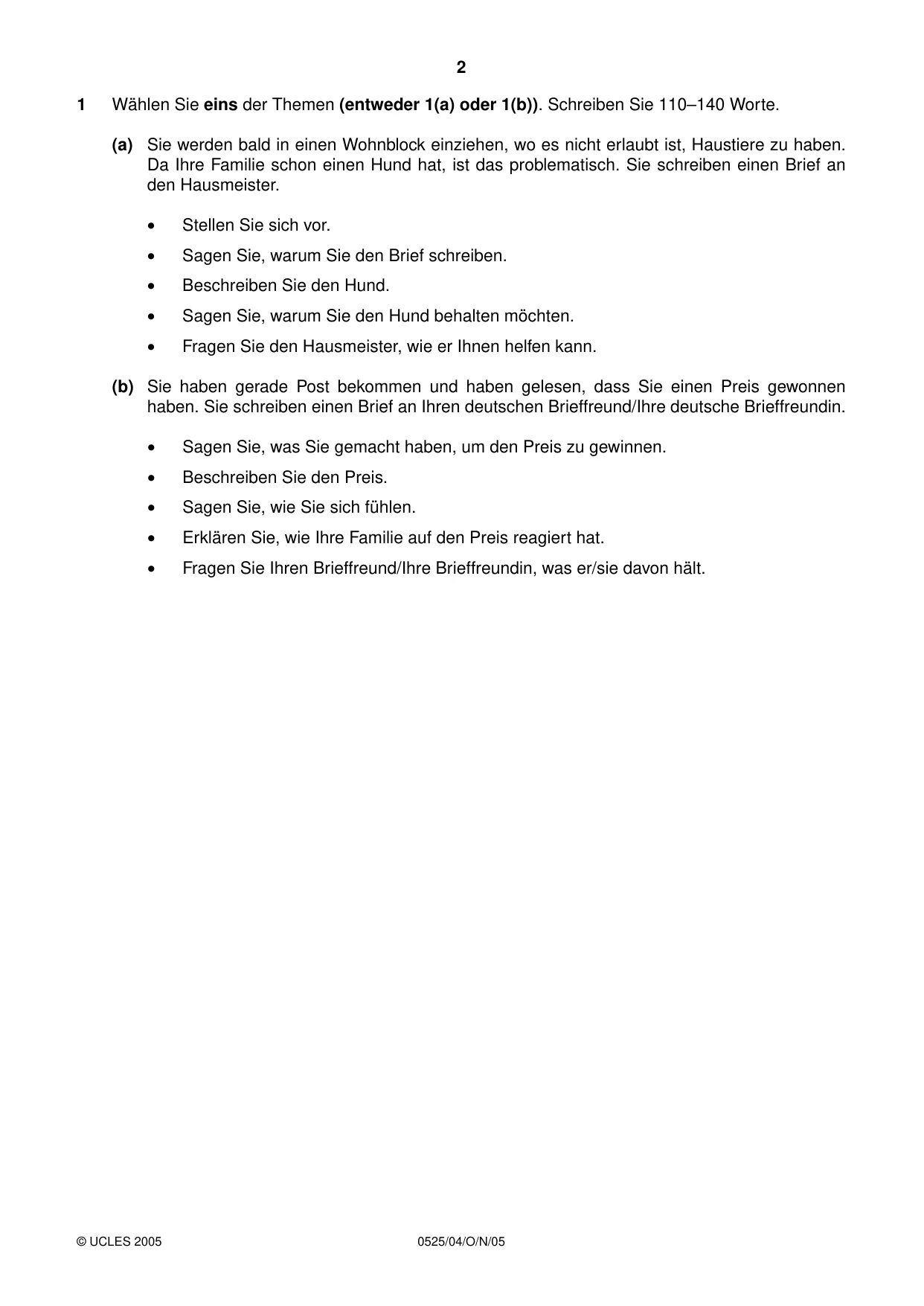 Cambridge IGCSE German - Foreign Language 0525 2005 Oct/Nov Paper 4 · Variant 1 question paper, page 2 of 4