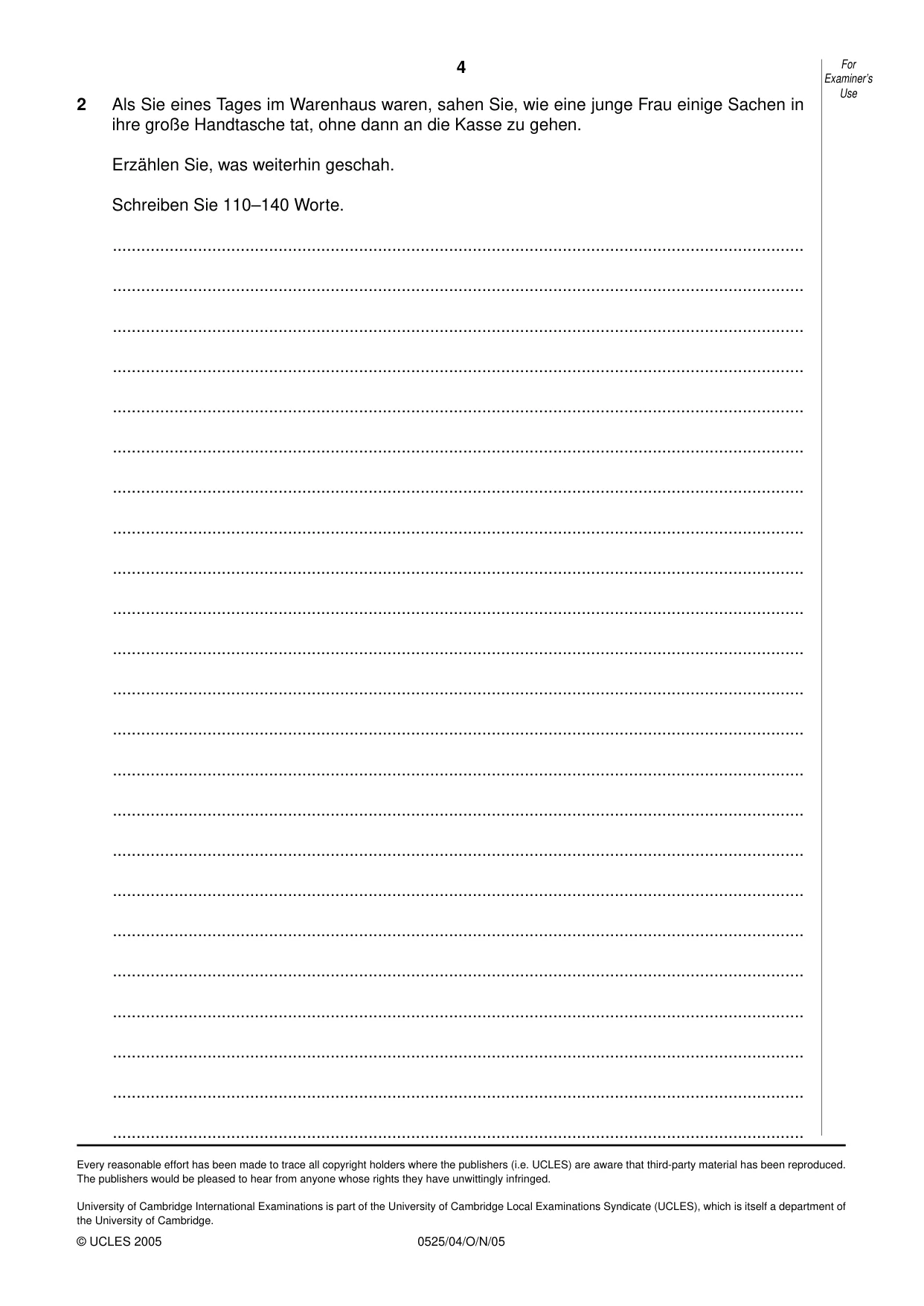 Cambridge IGCSE German - Foreign Language 0525 2005 Oct/Nov Paper 4 · Variant 1 question paper, page 4 of 4