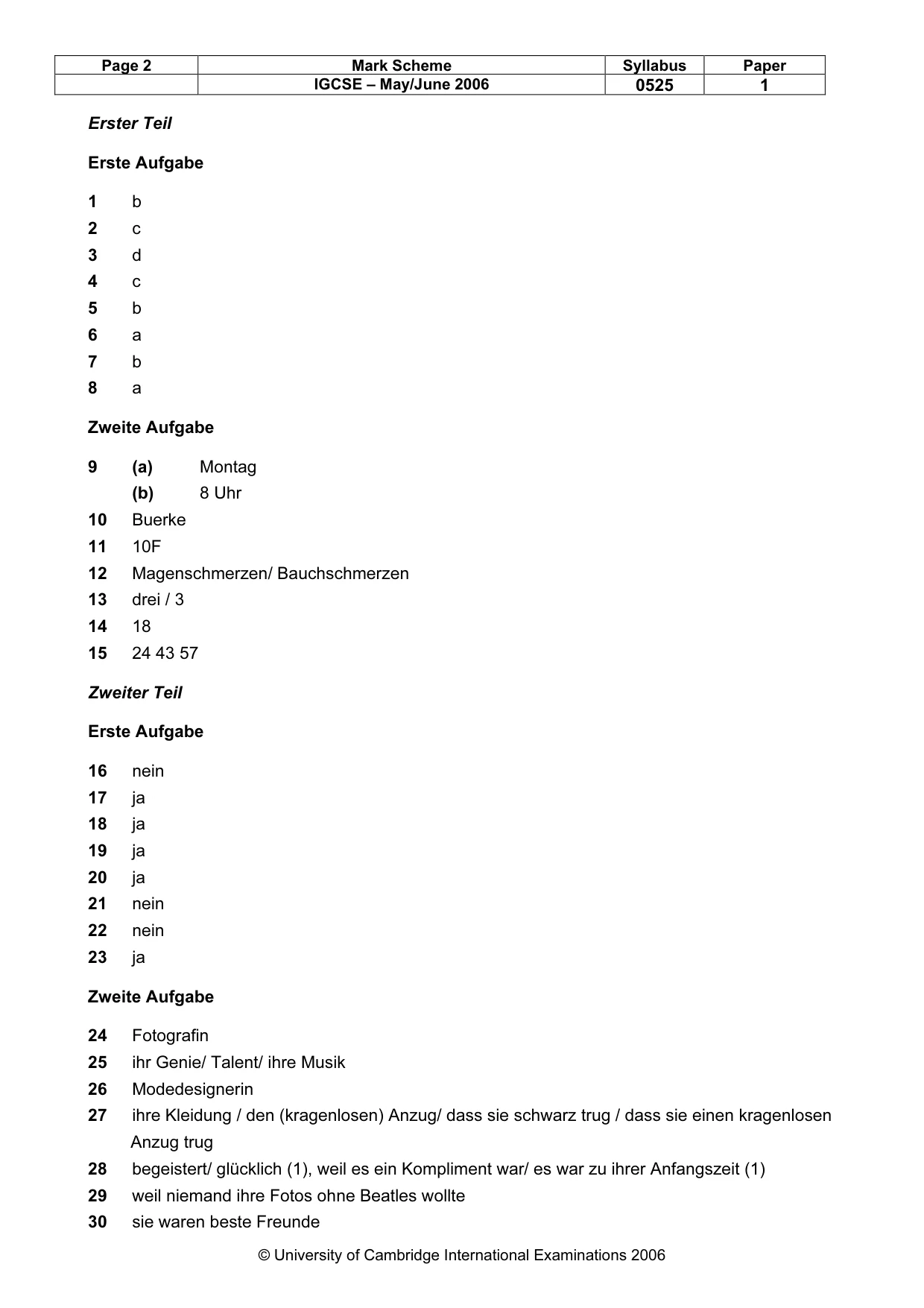 Mark scheme, page 2 of 3