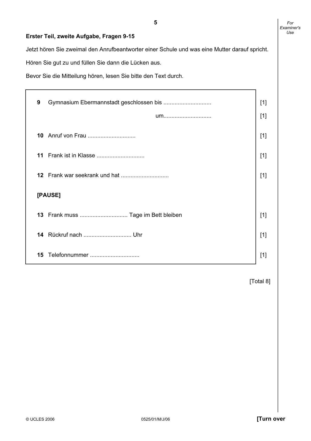 Cambridge IGCSE German - Foreign Language 0525 2006 May/June Paper 1 · Variant 1 question paper, page 5 of 12