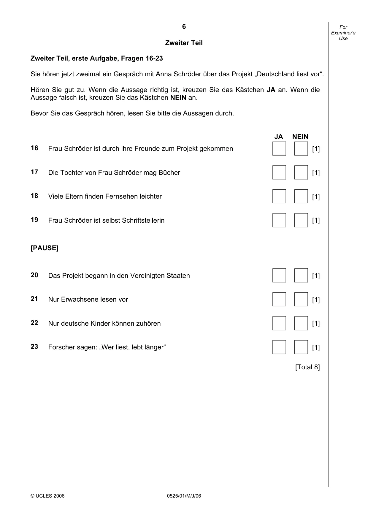 Cambridge IGCSE German - Foreign Language 0525 2006 May/June Paper 1 · Variant 1 question paper, page 6 of 12