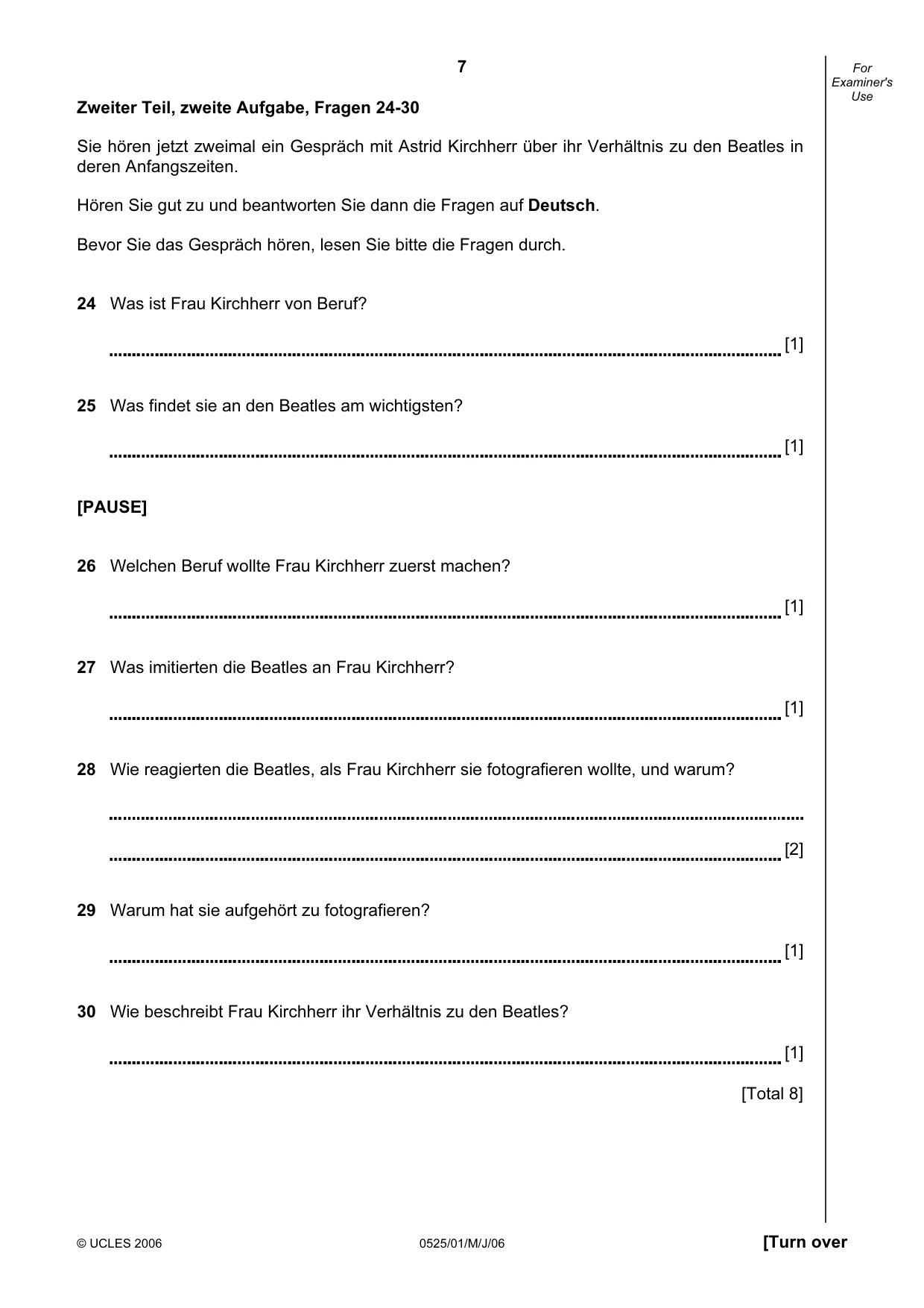 Cambridge IGCSE German - Foreign Language 0525 2006 May/June Paper 1 · Variant 1 question paper, page 7 of 12