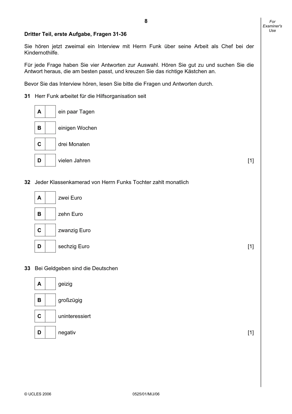 Cambridge IGCSE German - Foreign Language 0525 2006 May/June Paper 1 · Variant 1 question paper, page 8 of 12